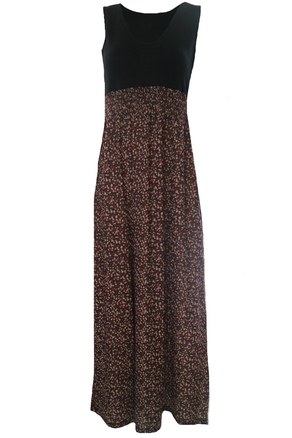 Easyhon Women's Floral Print Sleeveless Maxi Dress - Summer Contrast Tank Top for Beach Vacation, Party & Casual Wear