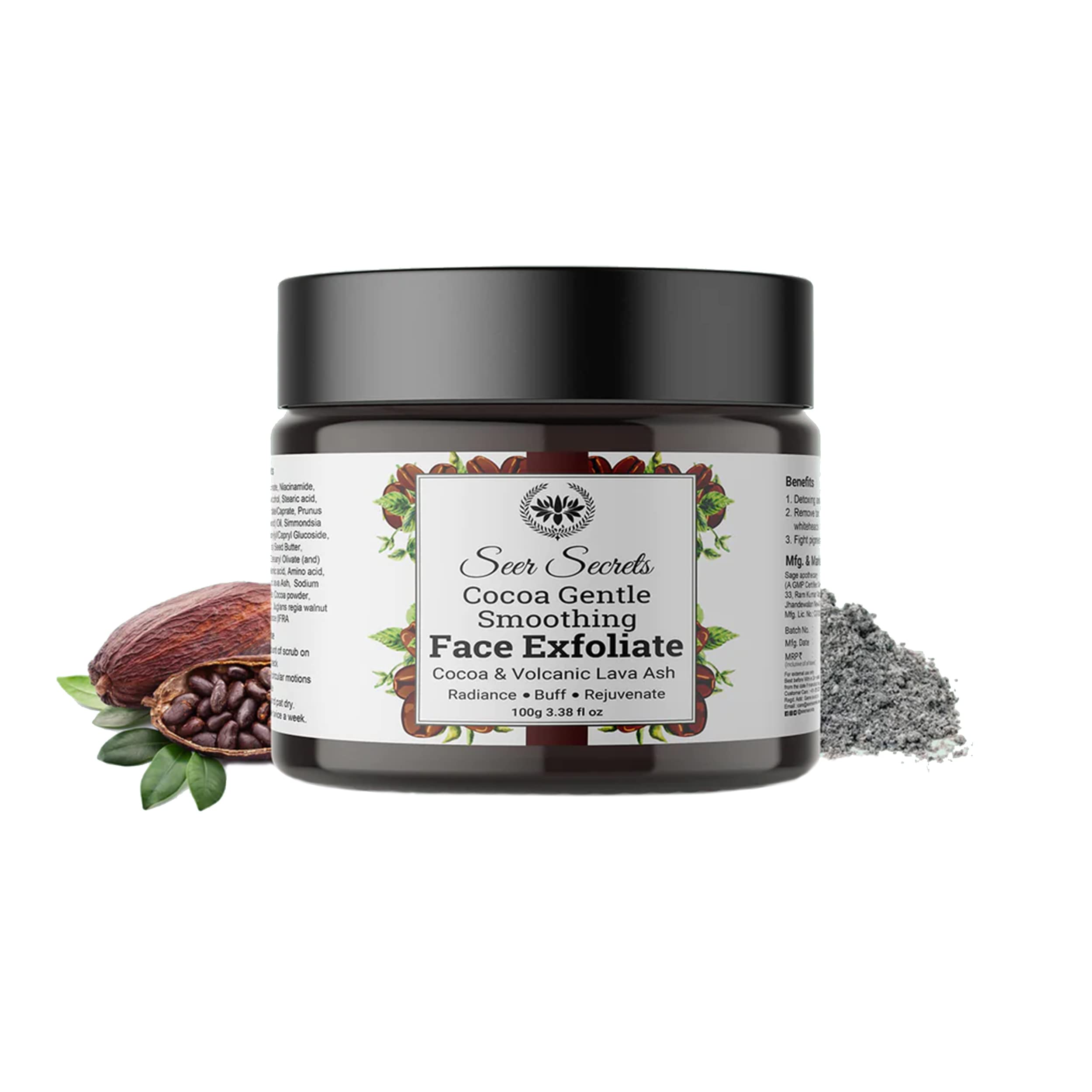 Seer Secrets Tan Removal & Brightening Face Scrub - Exfoliating Dead Skin Remover with Cocoa & Honey (100g) | Gentle Facial Exfoliator for Glowing Skin | Perfect for Daily Skincare Routine & Post-Sun Care