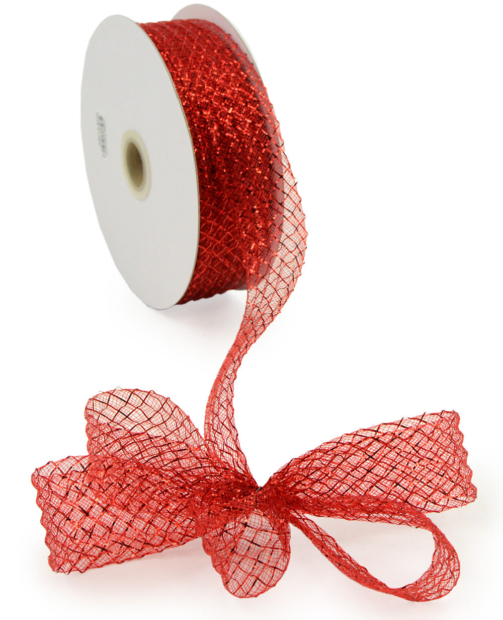 1.5 Inch Deco Flex Mesh Ribbon - Metallic Red (30 Yards) | Christmas Gift Wrapping, Party Decorations, DIY Crafts, Wedding Bouquets
