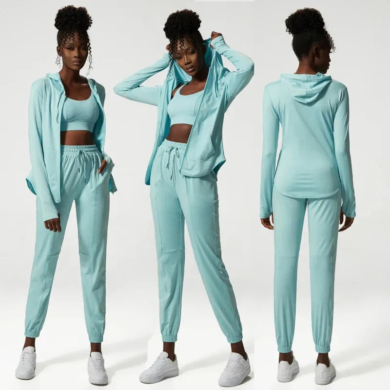 2/3 Piece Women's Yoga Set - Breathable Loose Fit Gym Outfit with Zipper Jacket, Sports Bra & Jogger Pants - Perfect for Yoga, Pilates, Workout & Lounge Wear