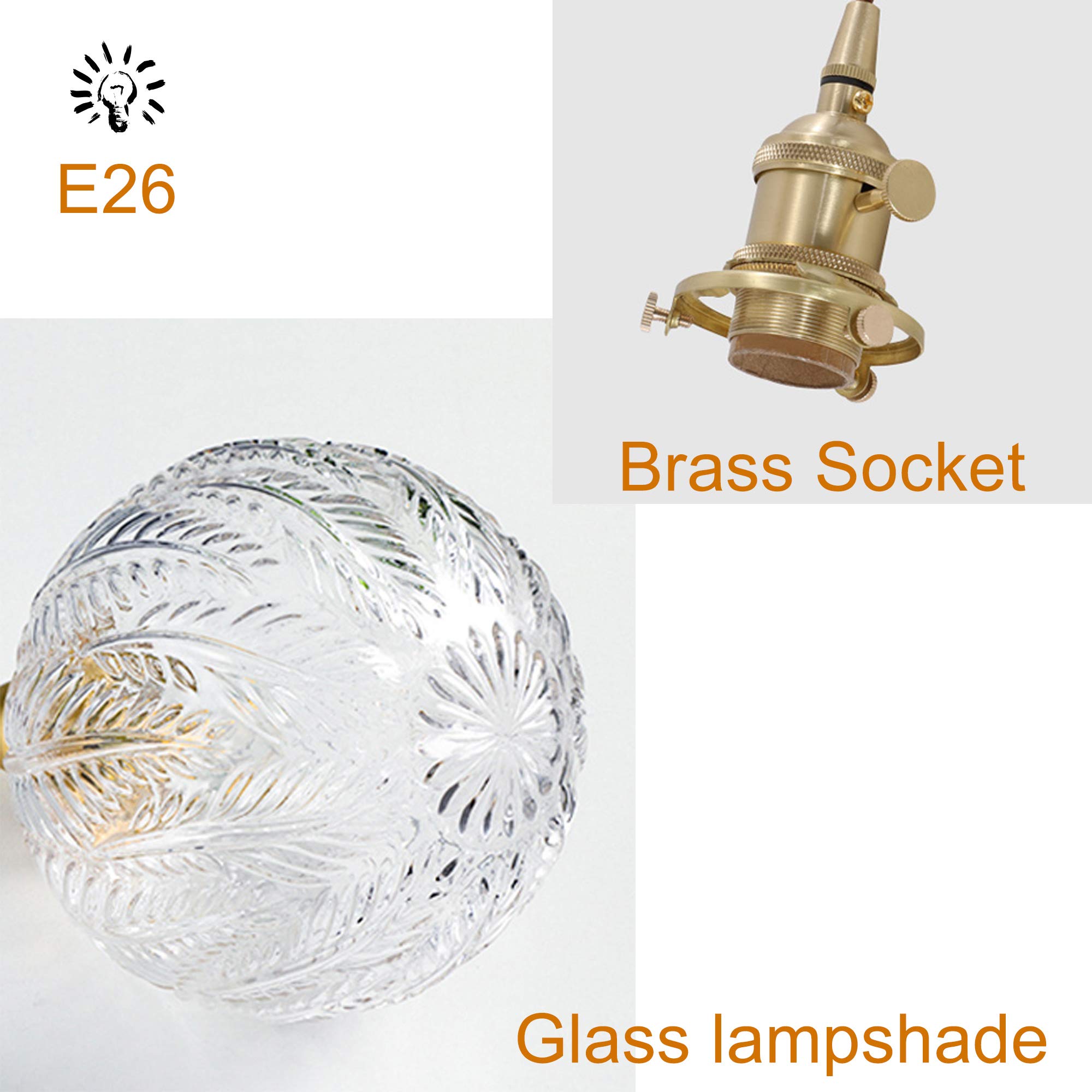 Plug-in Hanging Swag Lamp with 15ft Gold Braided Cord - No Wiring Needed, Dimmable Pendant Light with Clear Glass Globe Shade & Copper Holder - Perfect for Bedroom, Living Room, or Reading Nook Lighting