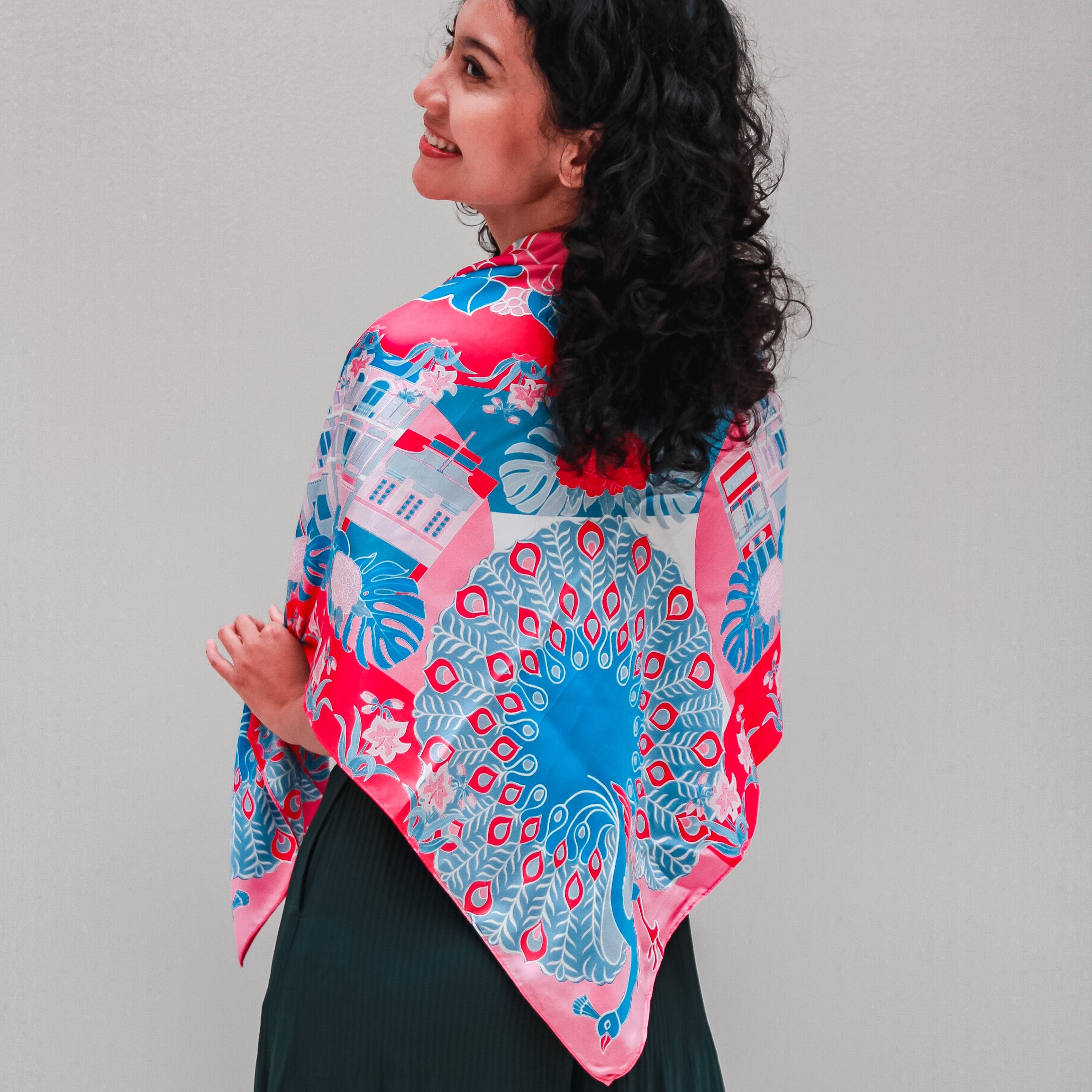 Luxury Lilac Silk Scarf - Premium Handmade Peranakan Inspired Fashion Accessory for Women, Elegant Gift for Special Occasions, Weddings & Evening Events