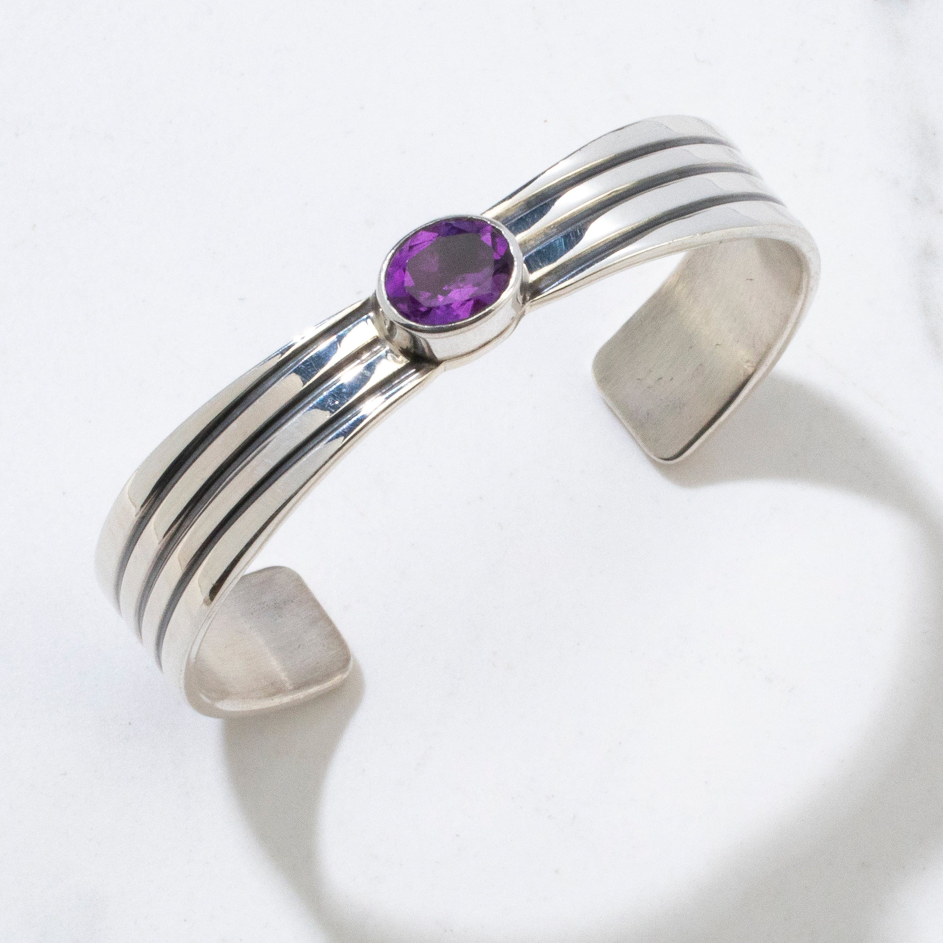 Authentic Navajo Native American Handmade 925 Sterling Silver Amethyst Cuff Bracelet - Perfect for Boho Fashion, Spiritual Healing & Gift Giving