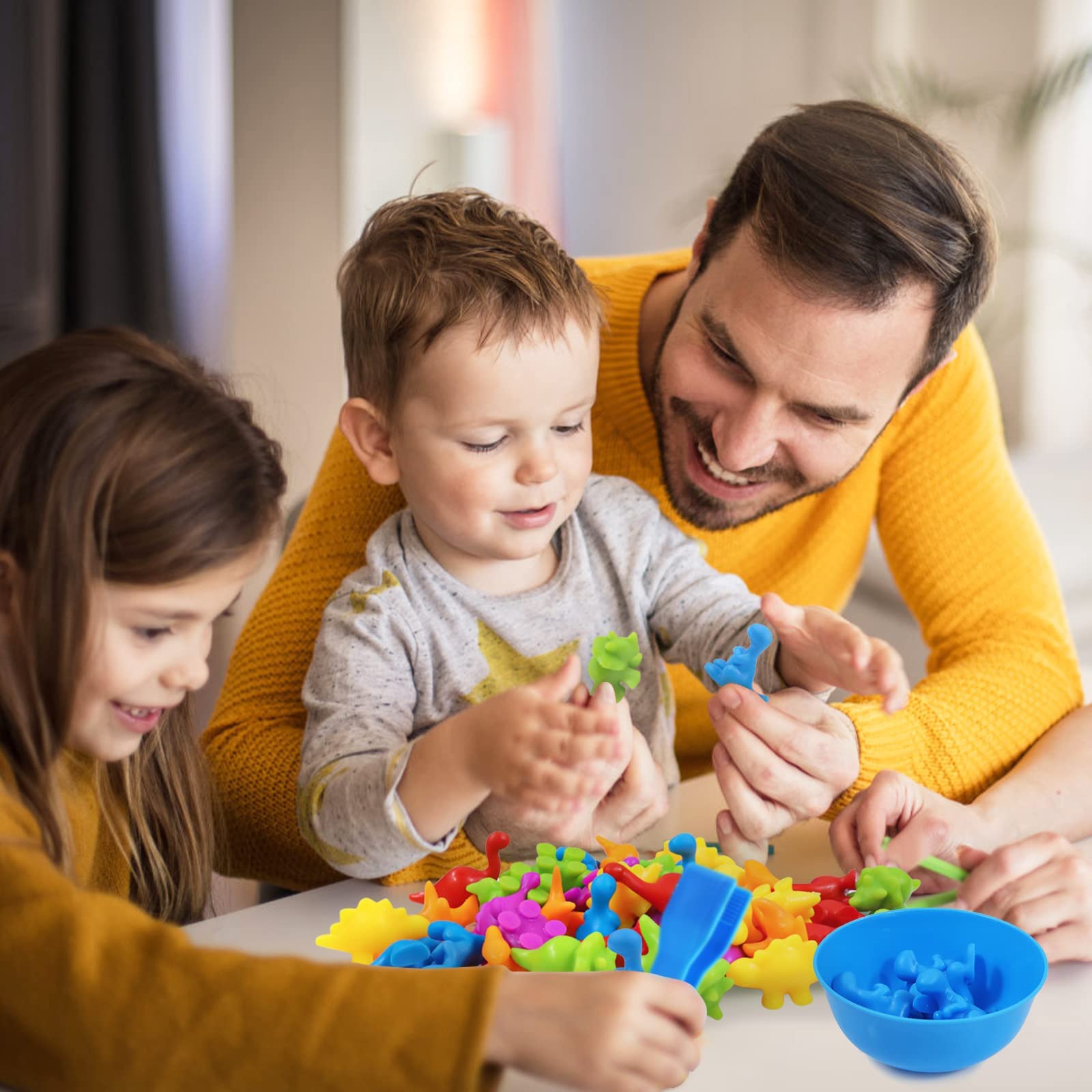 RAEQKS Counting & Sorting Dinosaur Toys - Montessori Educational Sensory Game with Bowls | Preschool Learning Activities, Stacking Animal Toys for Toddlers & Kids (Boys & Girls) | Perfect for Classroom, Homeschool & Birthday Gifts