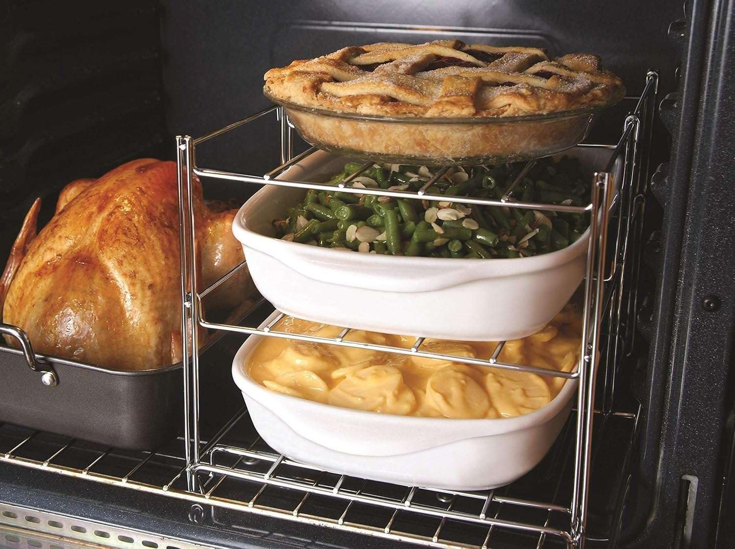 3-Tier Oven Rack Organizer - Space Saving Baking Pan Holder for Cookies, Pies & Roasts - Perfect for Kitchens, Bakeries & Restaurants