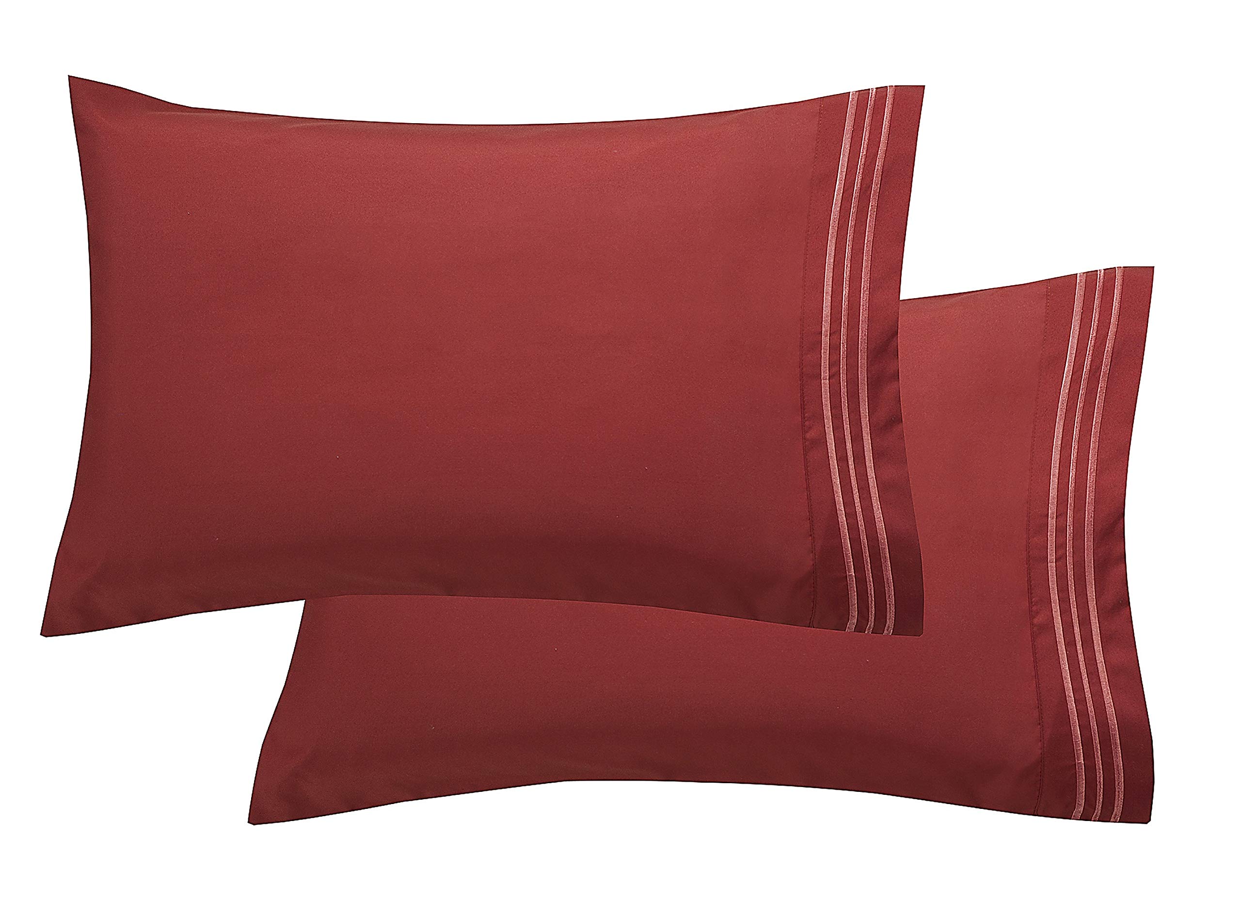Luxury Ultra-Soft 2-Piece King Size Pillowcase Set - 1500 Thread Count Premium Hotel Quality Microfiber, Wrinkle Resistant & Double Brushed - Burgundy for Bedroom, Guest Room & Home Decor
