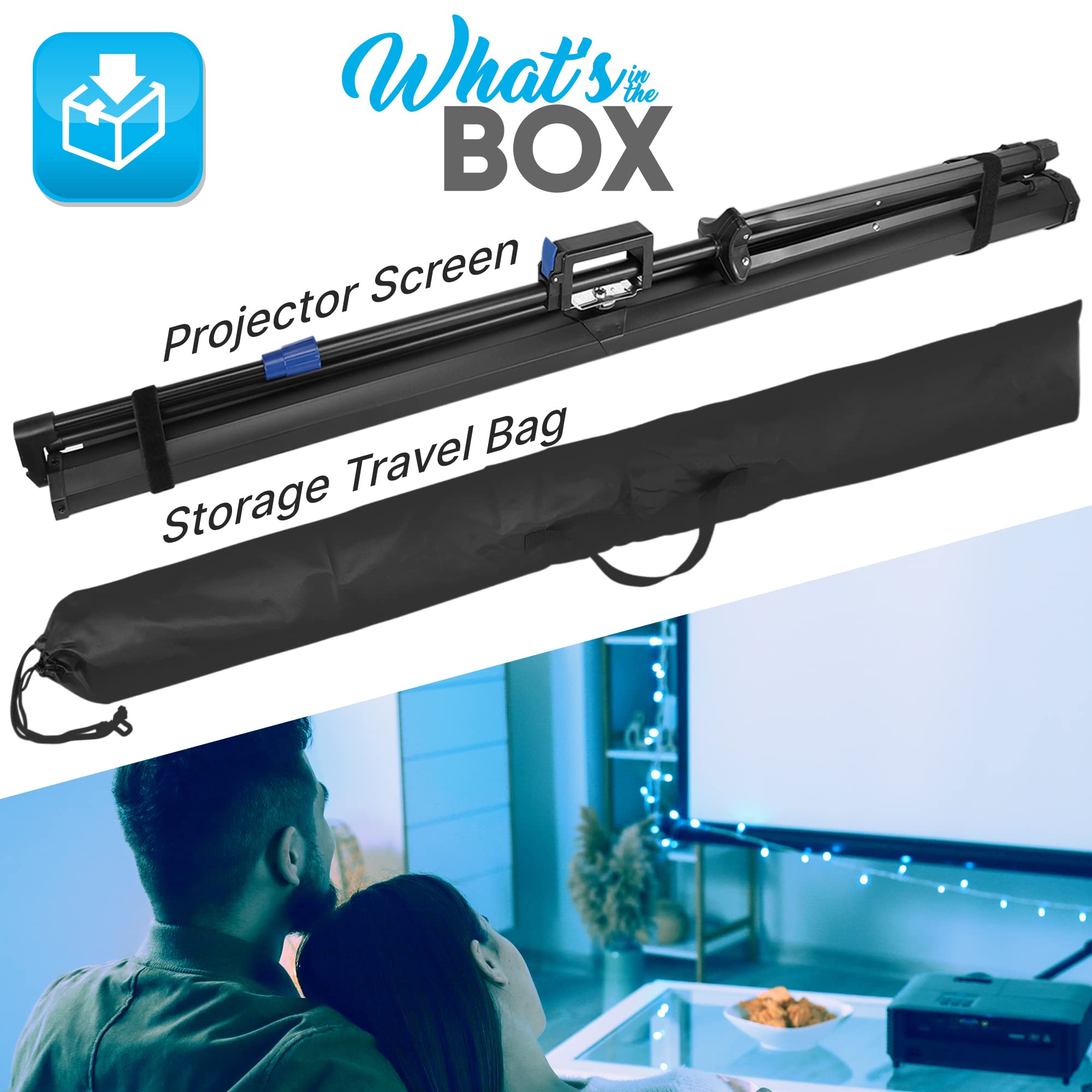 Pyle 60-Inch Universal Projector Screen with Stand - Portable Foldable Floor Standing Matte White Projection Screen for Indoor/Outdoor Presentations, Includes Tripod & Quick Assembly - Perfect for Home Theater, Business Meetings, Classroom Teaching and Backyard Movie Nights