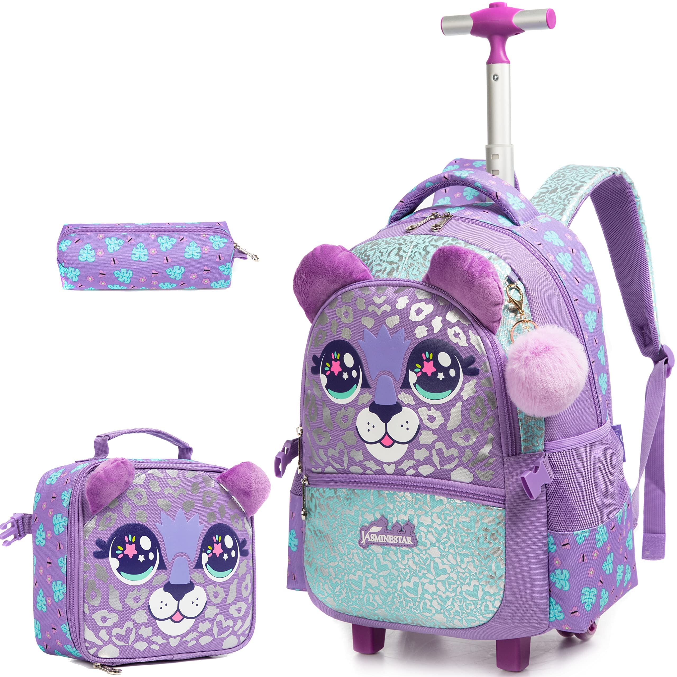 Rolling Backpack for Girls & Kids - Wheeled School Backpack with Extendable Handle, Durable Carry-On Luggage for Elementary Students - Perfect for School, Travel & Daily Use