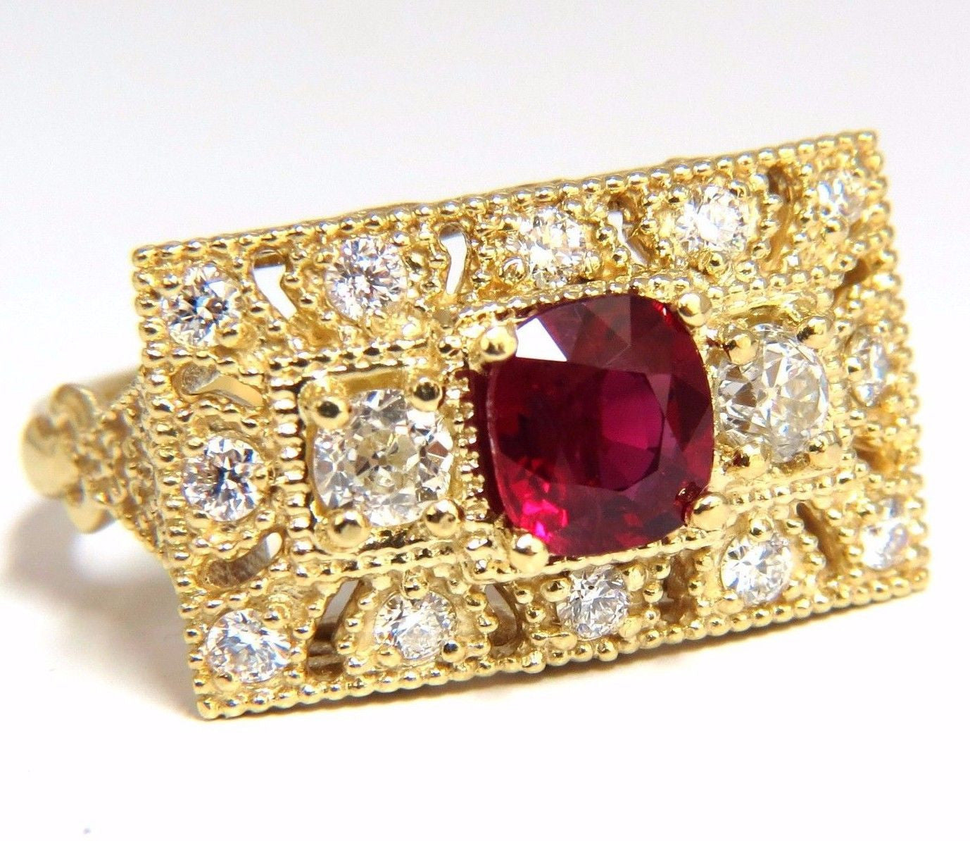 2.31CT GIA Certified Natural Cushion Cut Vivid Red Ruby Diamond Byzantine Ring in 18K Gold - Perfect for Engagement, Anniversary & Luxury Gifts