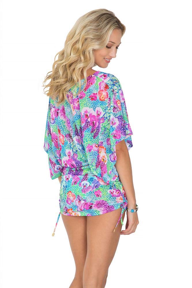 Luli Fama Women's PEQUEÑO Paraiso South Beach Dress - Floral Print, Ruffled Hem, M/Multicolor - Perfect for Beach Vacations, Pool Parties & Summer Outings