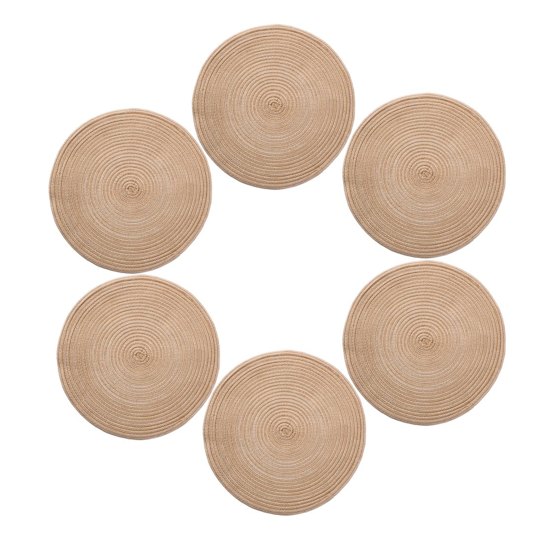 Premium Round Placemats Set of 6 - 14 Inch Stain Resistant Woven Table Mats with Braided Edge for Dining Table - Perfect for Dinner Parties, Holiday Gatherings & Everyday Use