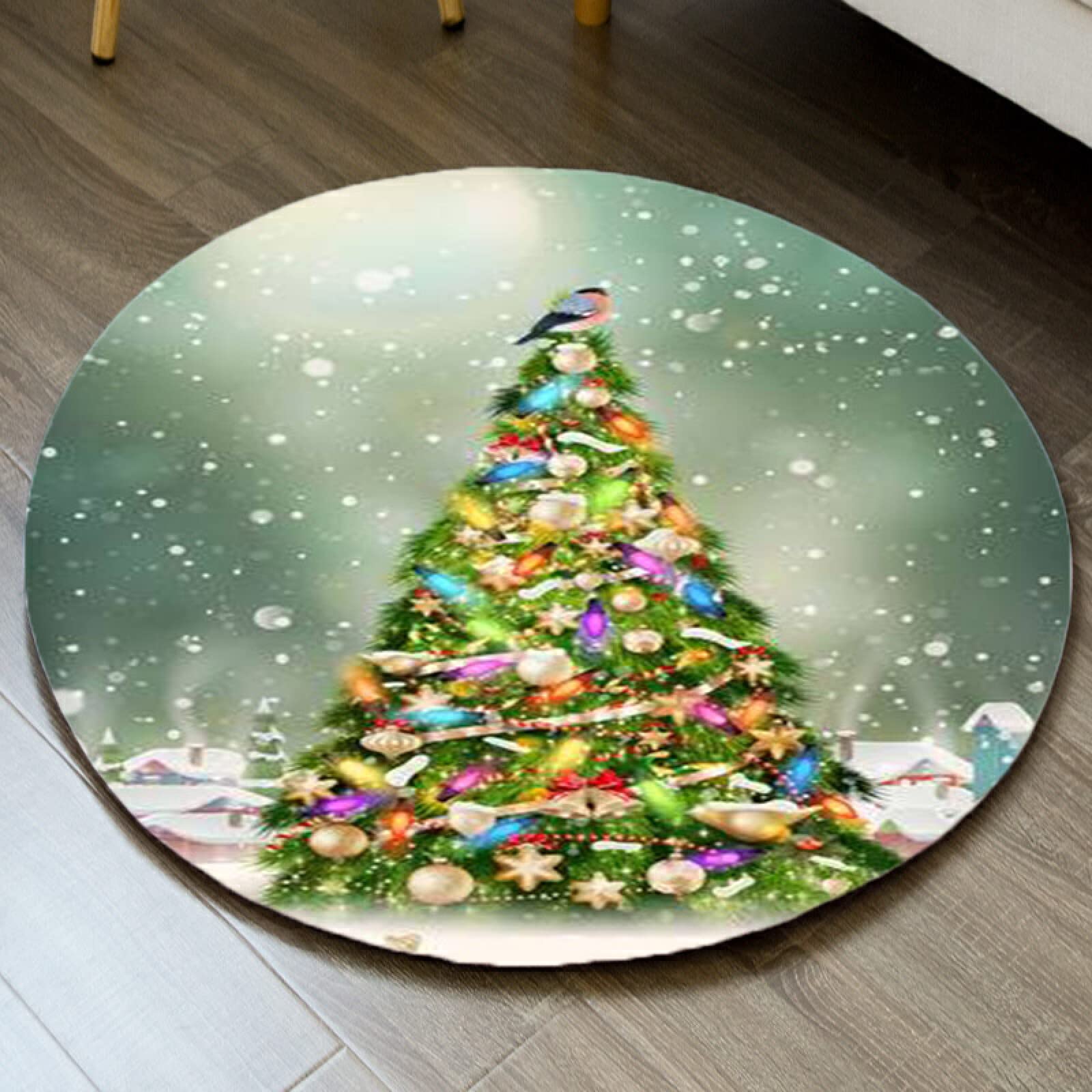 JLDWYKK Cartoon Christmas Tree 3D Round Non-Slip Bathroom Rug - Soft Floor Mat for Bedroom, Hallway, Baby Crawling & Door Entrance - Holiday Home Decor Gift