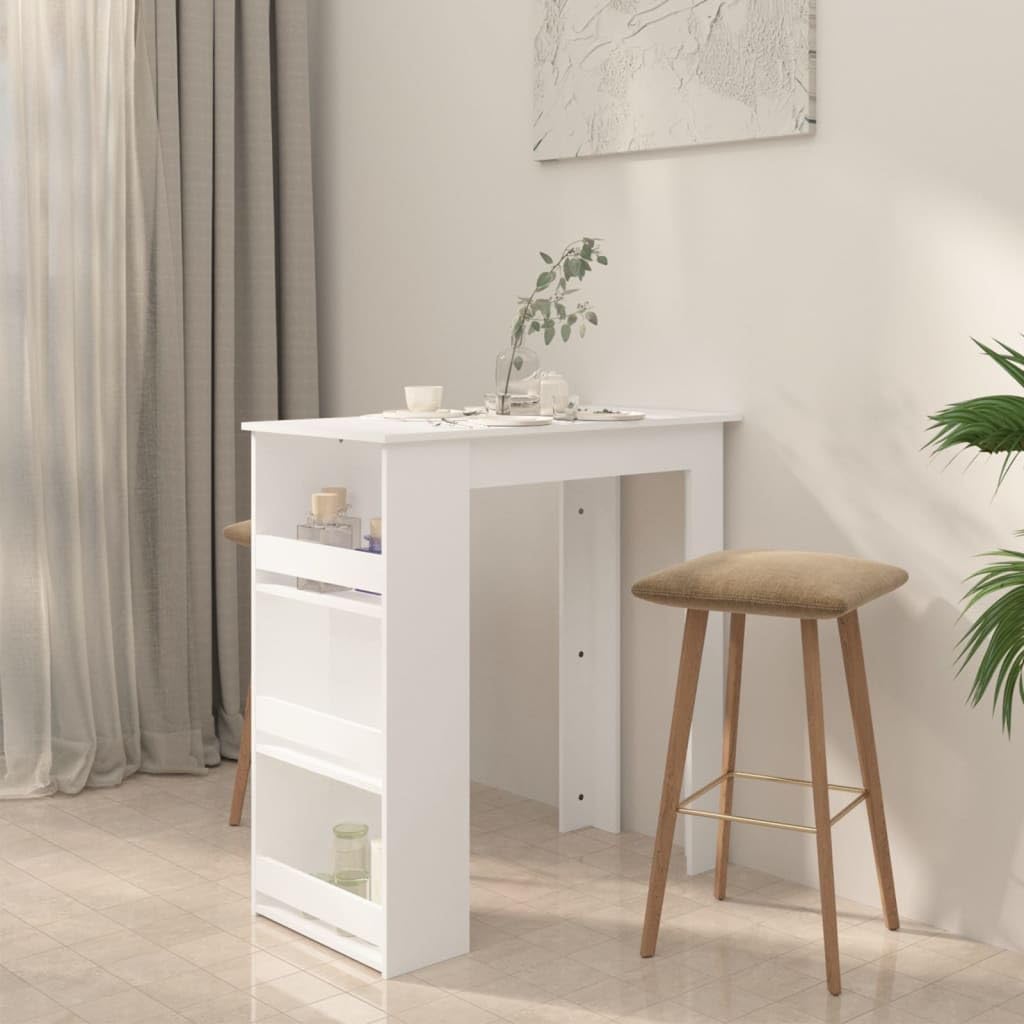 vidaXL White Bar Table with Storage Rack - Space-Saving Kitchen & Dining Solution - Durable Engineered Wood Modern Design - Perfect for Small Apartments, Breakfast Nooks & Entertaining Guests