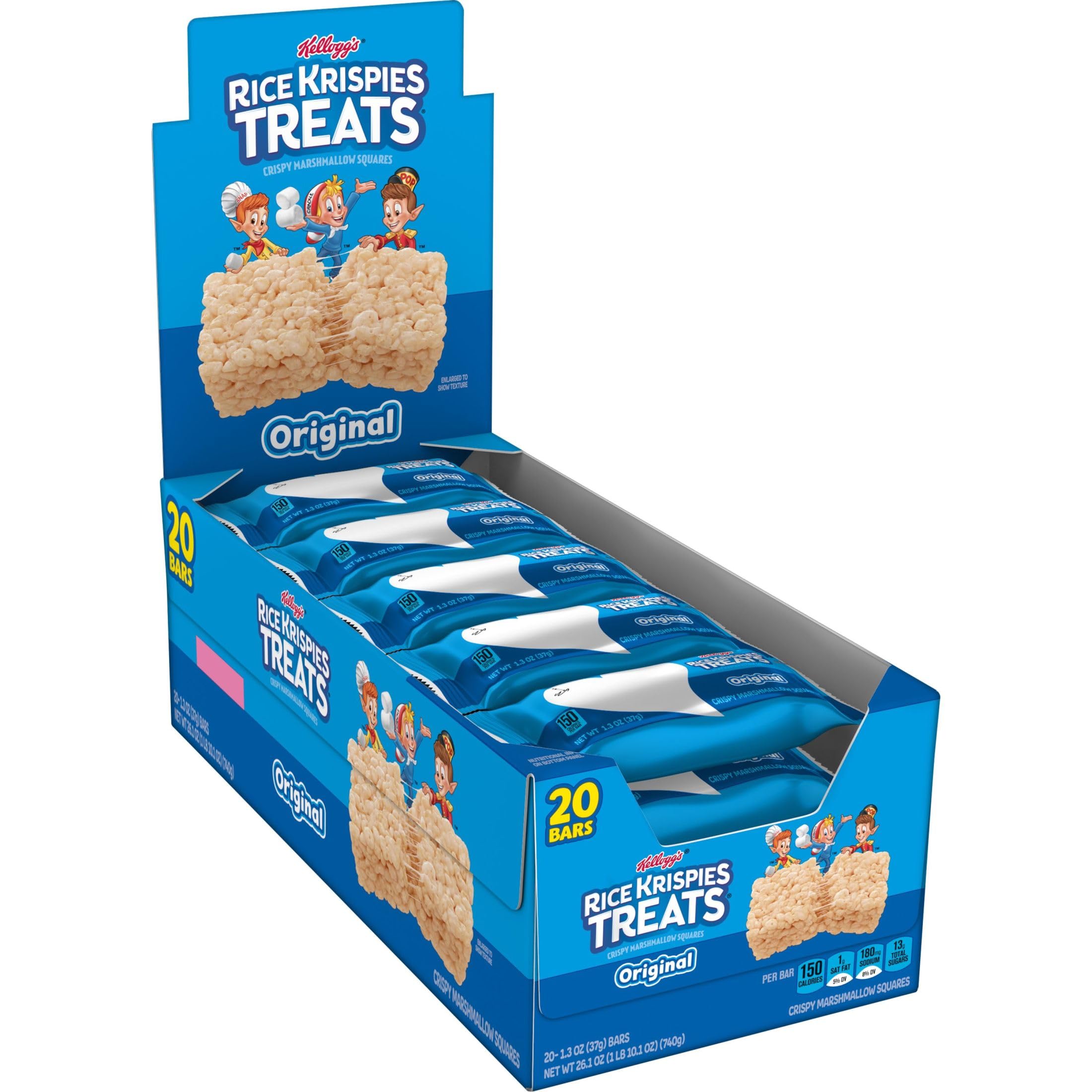 Original Rice Krispies Treats Marshmallow Snack Bars - 26oz Box (20 Count) - Crunchy Sweet Lunch Snacks for Kids & Adults - Perfect for School Lunches, Office Breaks & After-School Treats