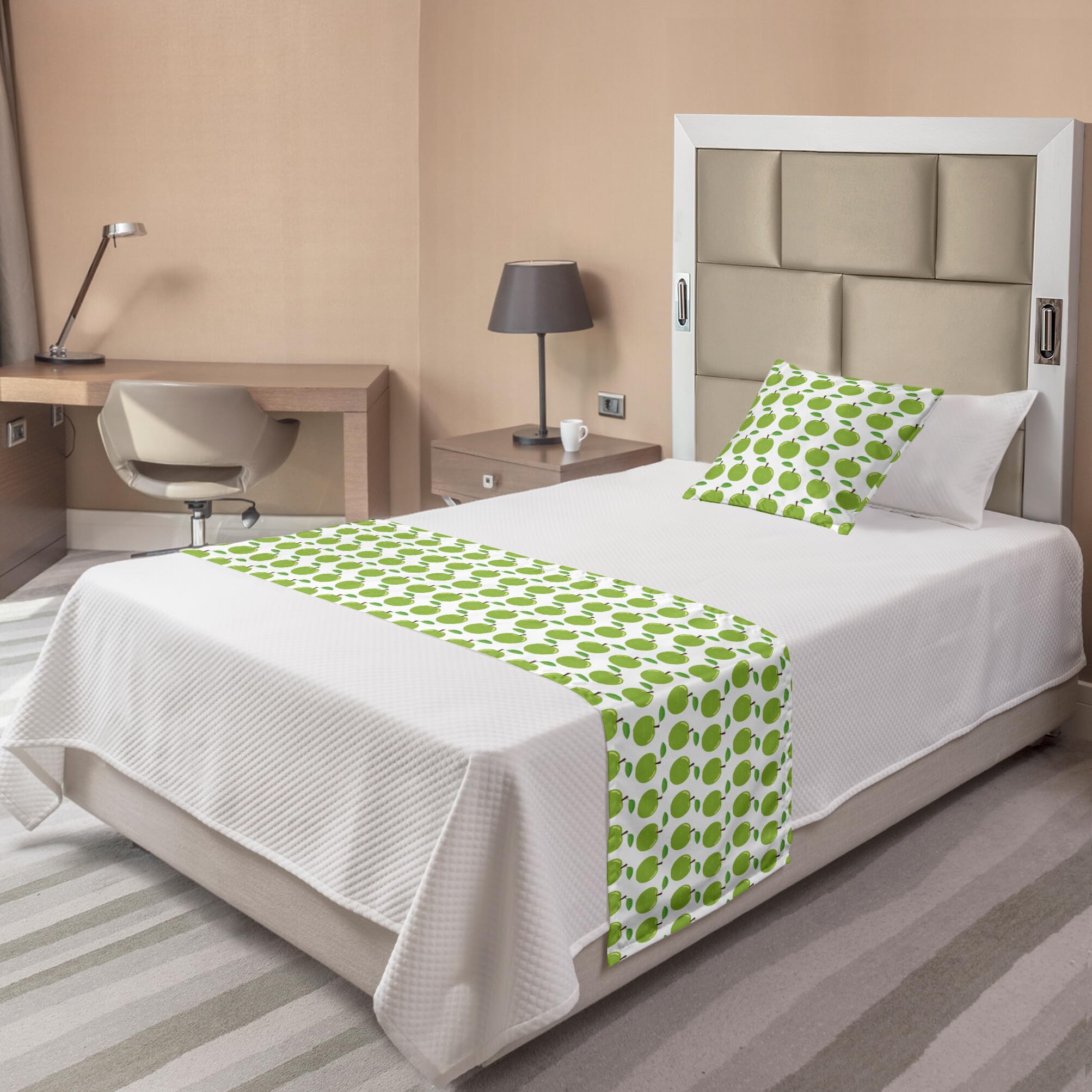 Ambesonne Fruits Bed Runner Set - Decorative Bedding Scarf & Pillow Sham with Juicy Fruit Pattern for Twin Bed, Lime Green - Perfect for Hotels, Homes & Bedroom Decor