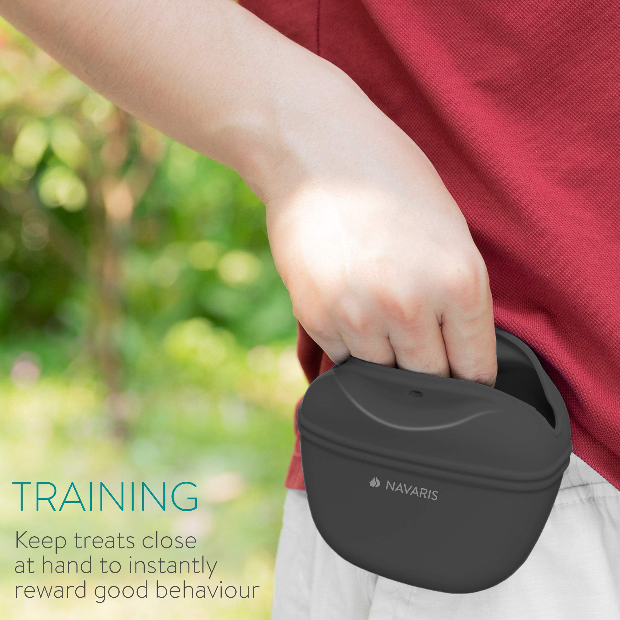 Navaris Silicone Dog Treat Pouch - 2 Pack Leak-Proof Training Treat Bag with Belt Clip for Dog Walking, Hiking & Outdoor Adventures - Perfect for Puppy Training & Pet Rewards
