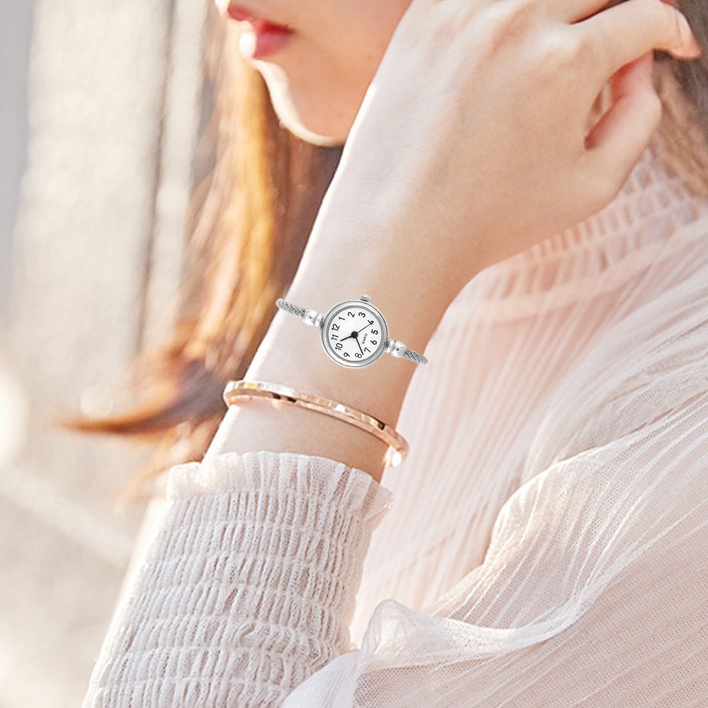 YUYTE Women's Quartz Watch & Bracelet Set - Elegant Analog Round Alloy Strap Open Bracelet Wristwatch for Ladies & Girls with Small Wrists (#04) - Perfect for Office, Party & Daily Wear