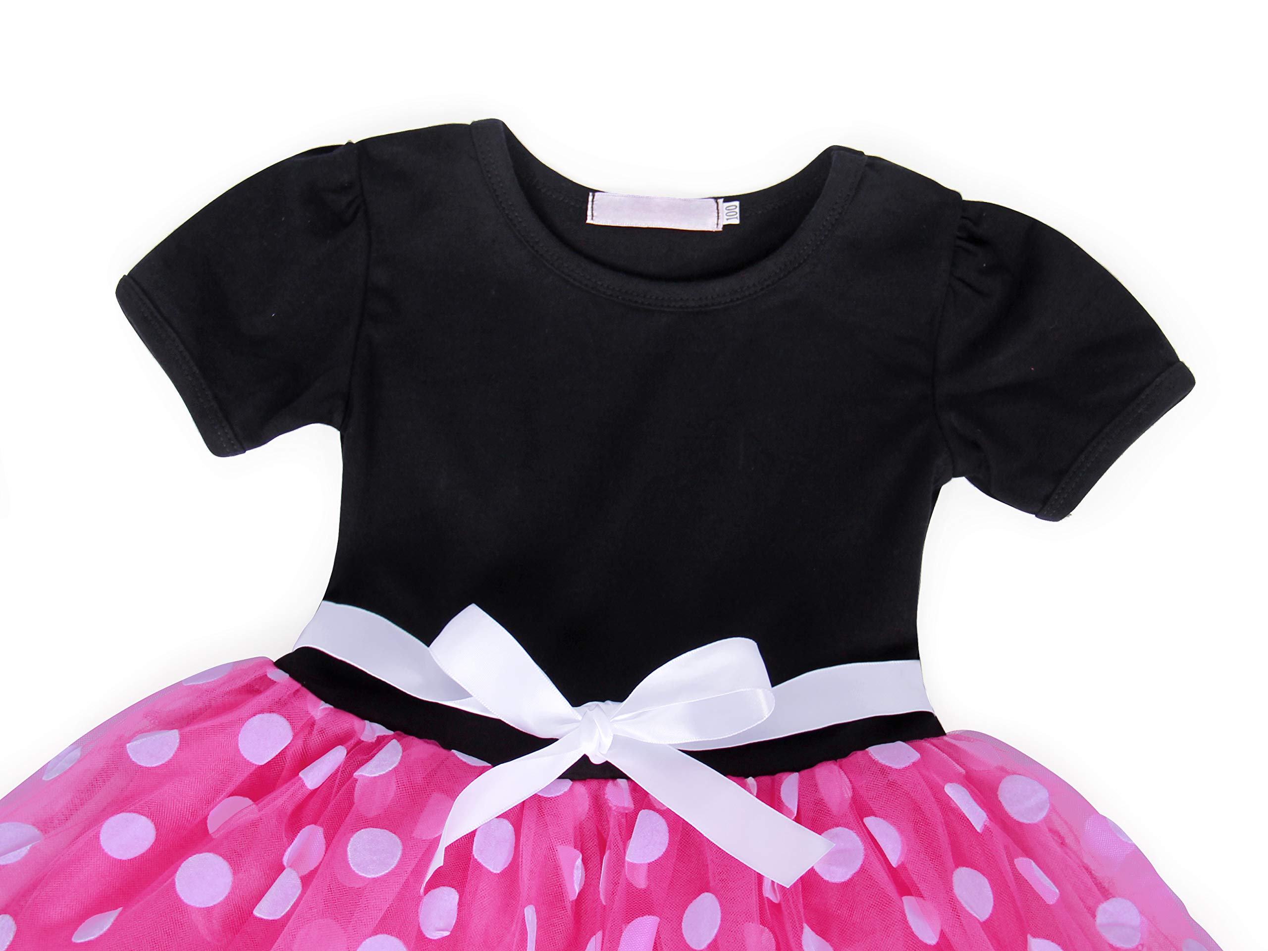 WonderBabe Toddler Girl Polka Dot Princess Dress Costume with Ears Headband - Christmas Birthday Party Outfit for Toddlers, Halloween Dress Up, Photo Shoot & Special Occasions