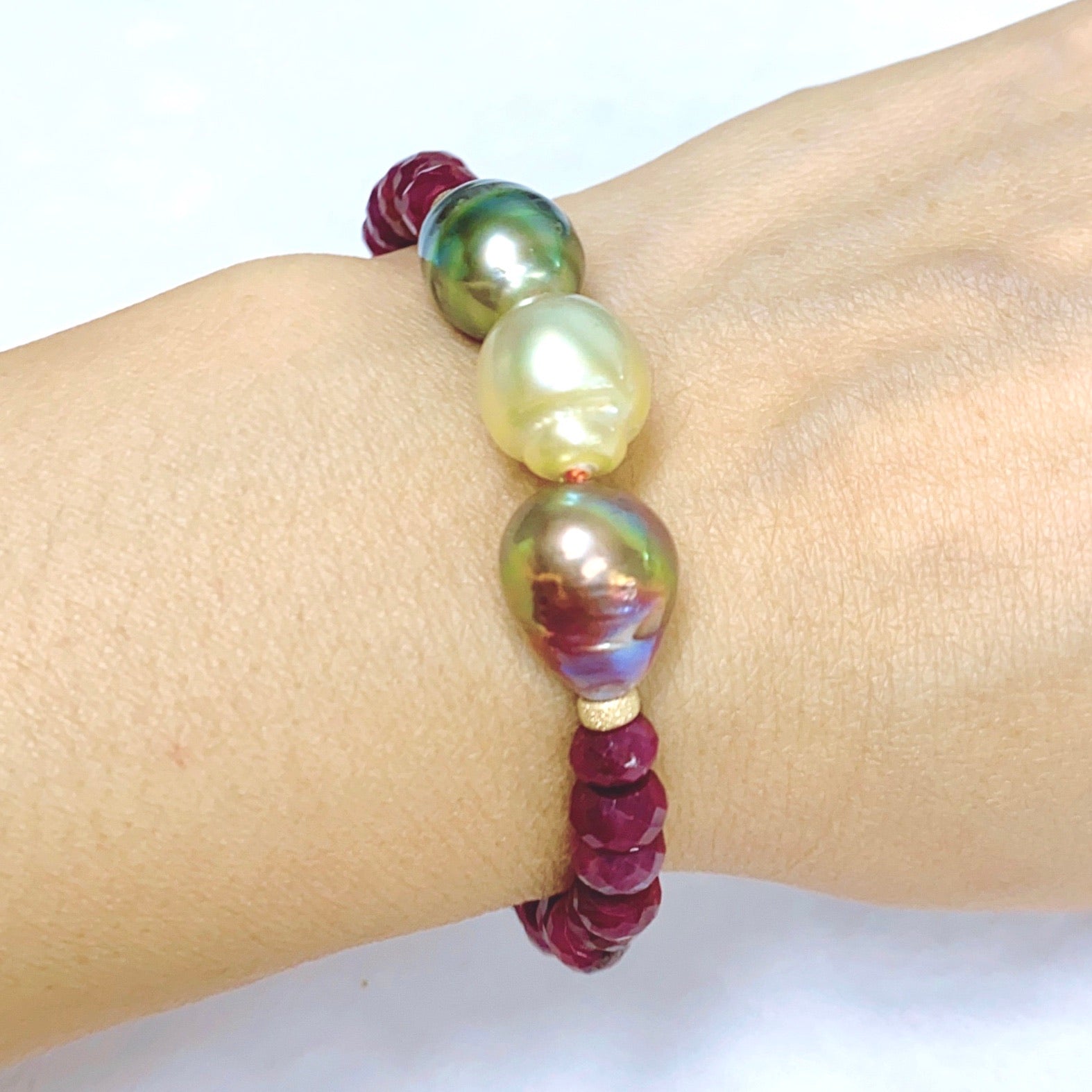 MAYRA Ruby & Triple Momi Bracelet (B517) - Elegant Handmade Jewelry for Women, Perfect for Parties, Weddings & Everyday Wear