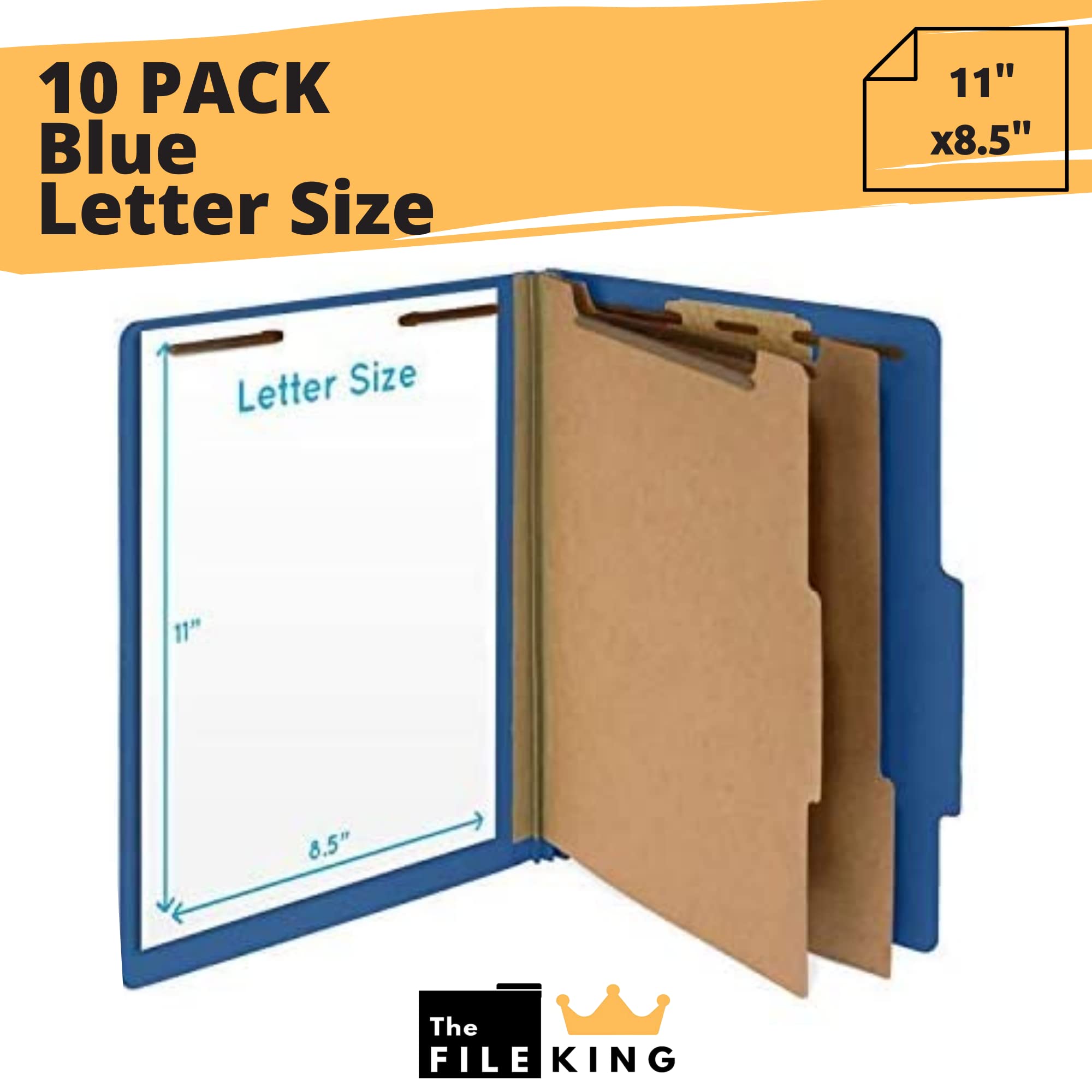 The File King 2-Inch Expansion Pressboard Classification Folders - 10 Pack Letter Size, Dark Blue | Made in USA | Medical & Office File Folders with Dividers & Prongs | Perfect for Organizing Patient Records, Legal Documents & Office Files