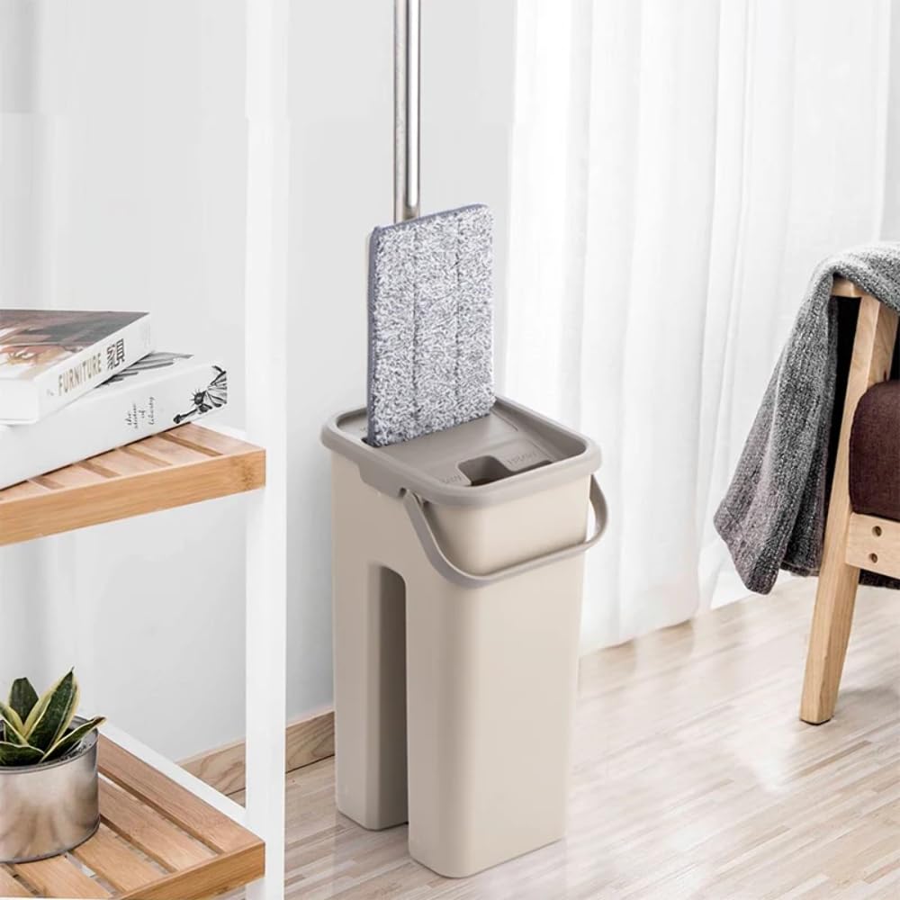 Hands-Free Flat Squeeze Mop with Bucket Wringer Set - Lightweight Floor Cleaning System for Hardwood, Tile & Laminate - Perfect for Home, Kitchen & Bathroom Cleaning