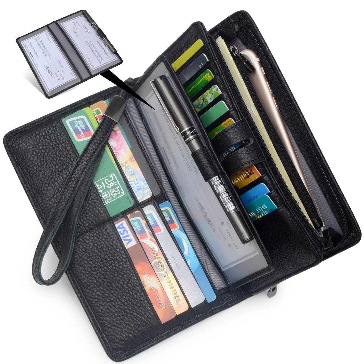 Bveyzi Women's RFID Leather Wristlet Wallet - Large Phone Checkbook Holder with Zipper Pocket | RFID Blocking Organizer for Credit Cards & Cash | Perfect for Shopping, Travel & Everyday Use