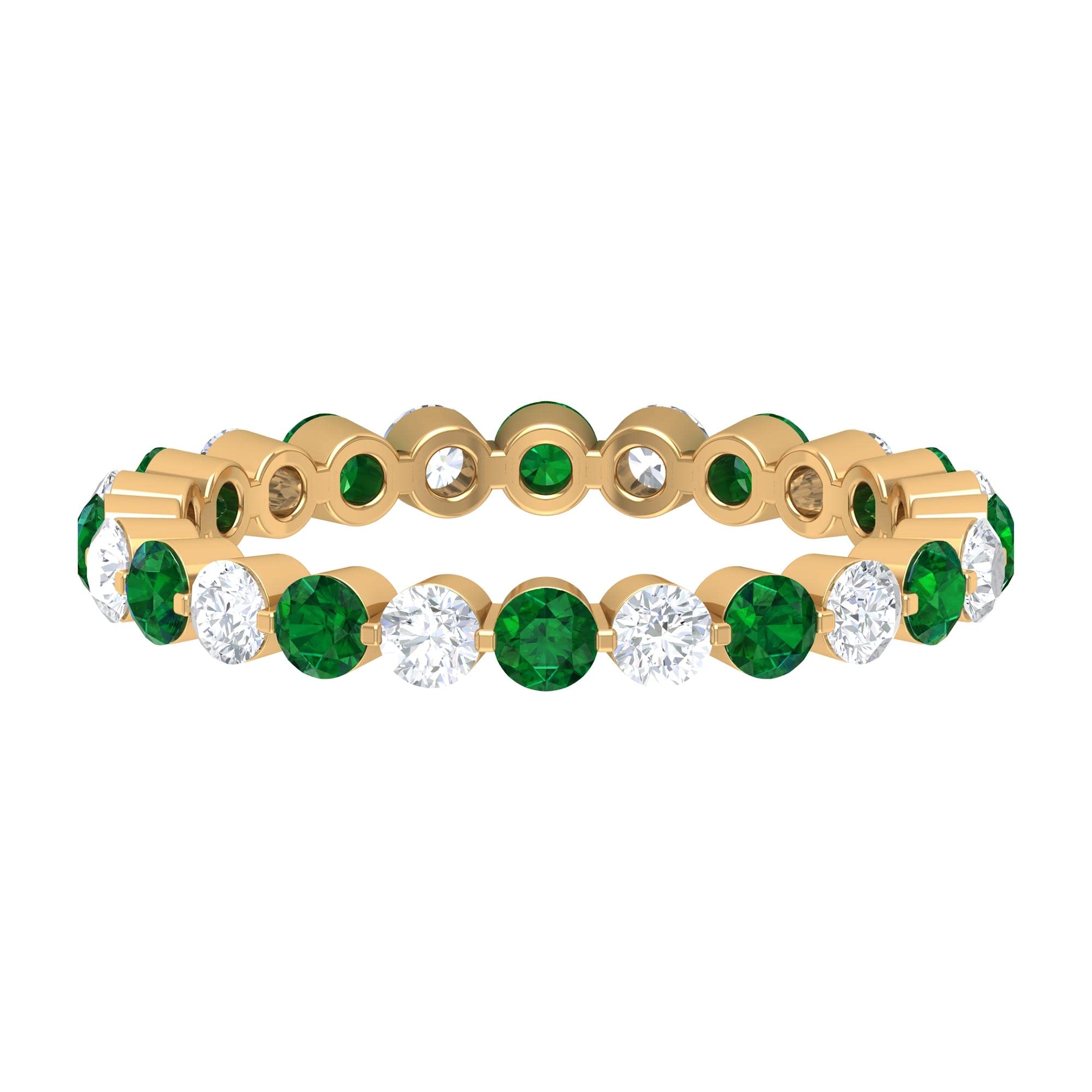 1.50 CT Emerald & Diamond Eternity Ring for Women - 14K Solid Gold Alternate Gemstone Wedding Band - Perfect for Anniversaries, Engagements & Special Occasions