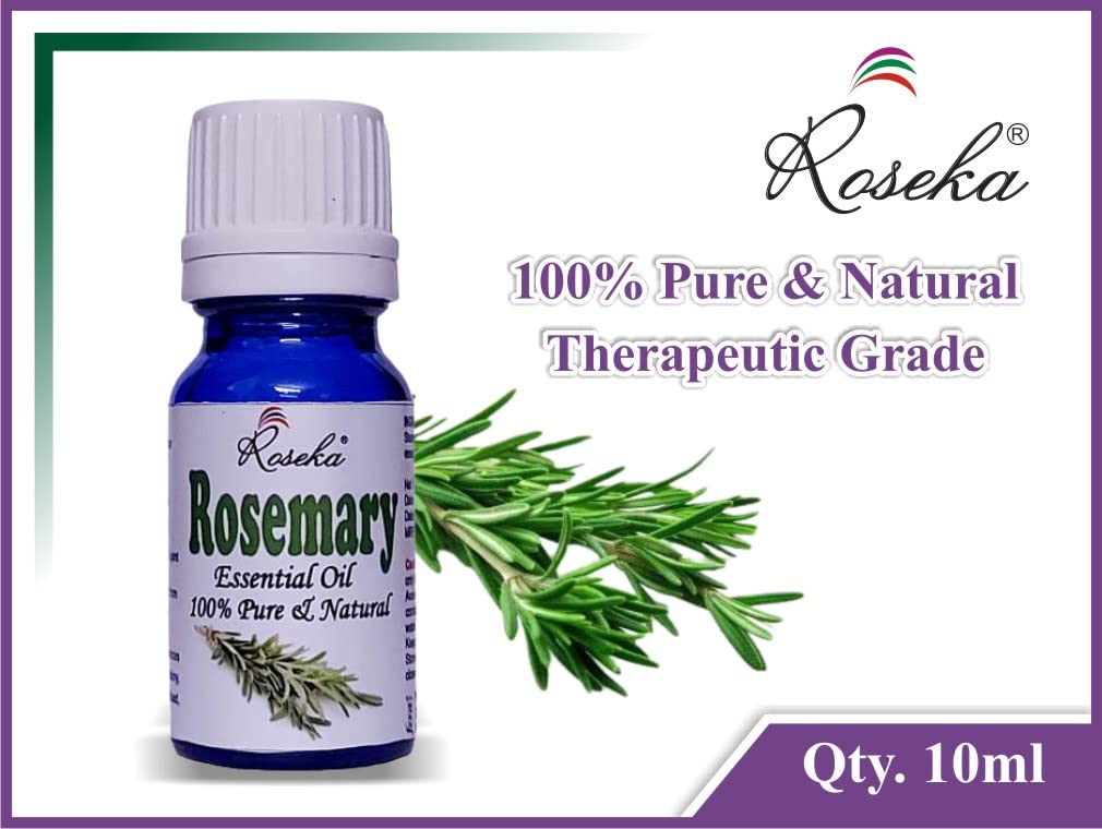 Roseka 100% Pure Rosemary Essential Oil (Rosmarinus officinalis) - 10ml Therapeutic Grade Steam Distilled for Hair Growth, Skin Care & Body | Natural Aromatherapy for Relaxation, Massage & DIY Beauty Products