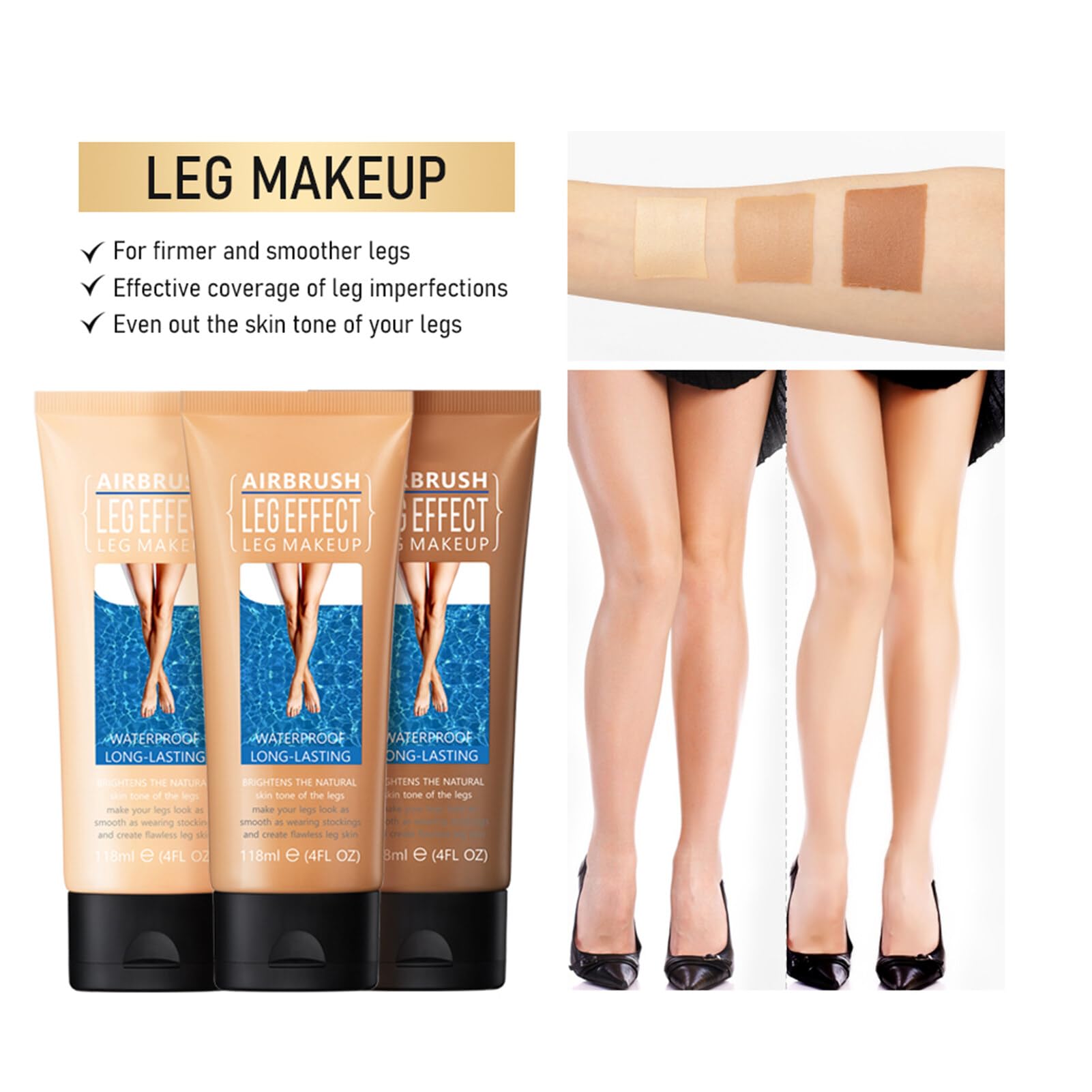 Waterproof Full Coverage Body Makeup for Legs & Body - Even Skin Tone, Conceals Tattoos & Scars - 4 Oz/118ml Body Foundation - Perfect for Daily Wear, Special Events & Photo Shoots