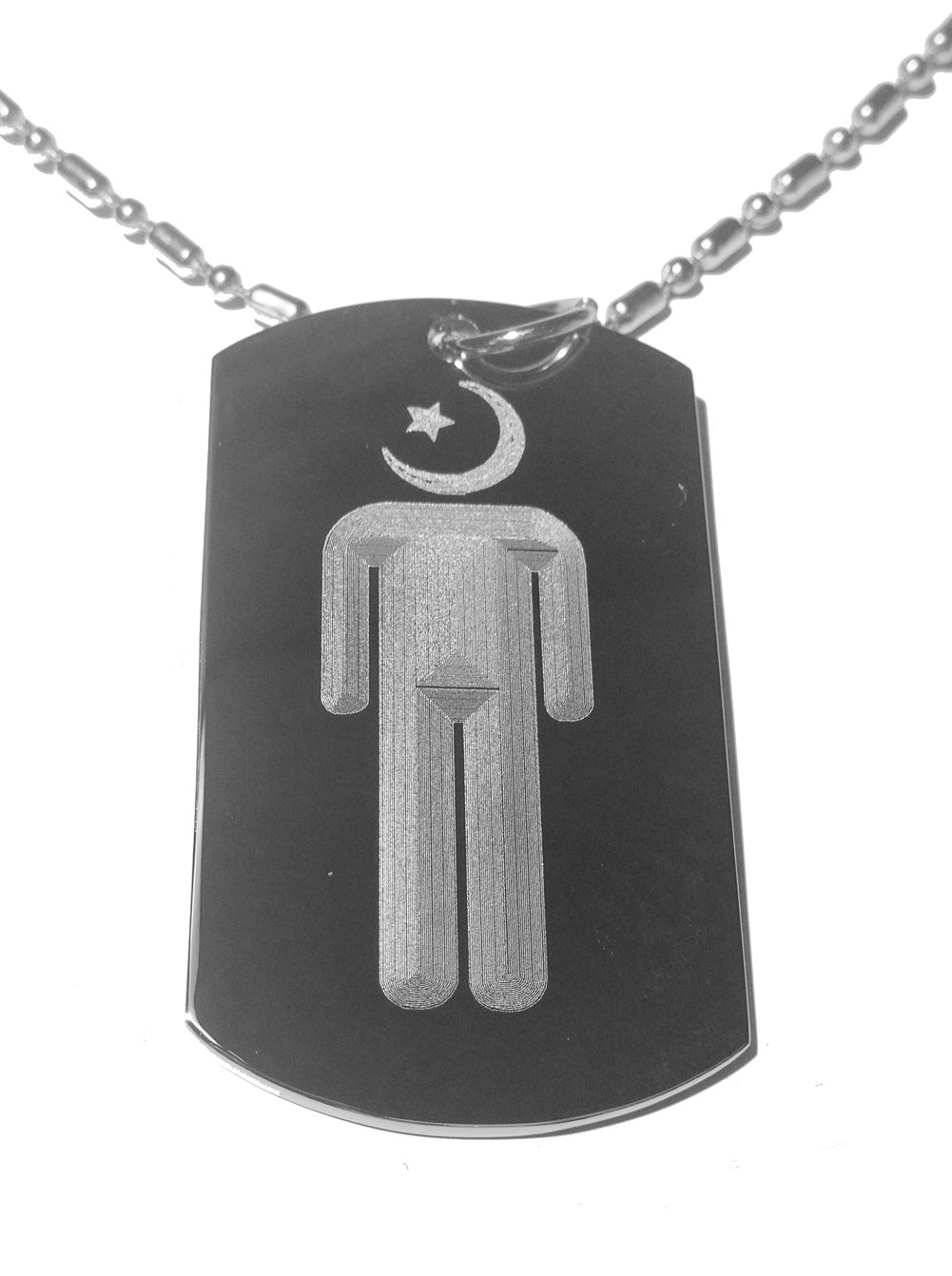 Islamic Muslim Star & Crescent Moon Symbol Military Dog Tag Necklace - Religious Jewelry for Men & Women - Perfect for Travel, Luggage Tags & Everyday Wear