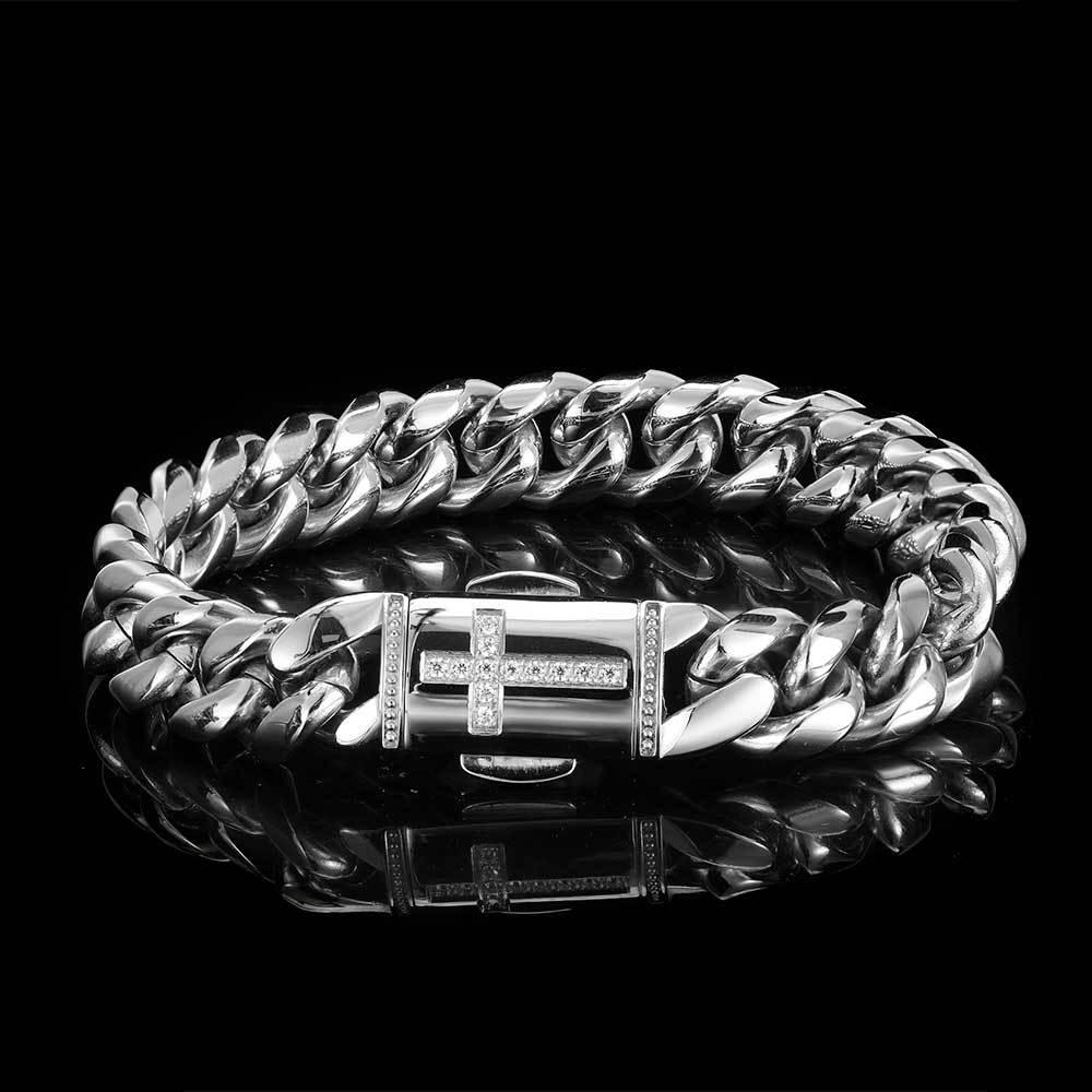 Stainless Steel Cuban Link Chain Micro Set Zircon Spring Snap Bracelet for Men Women - Perfect for Casual Wear, Parties & Gifts