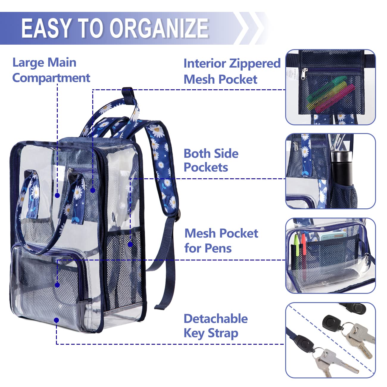 VASCHY Heavy Duty Clear Backpack - Transparent See Through School Bookbag for Students, Travel, Work & Security Checkpoints | Durable & Water Resistant