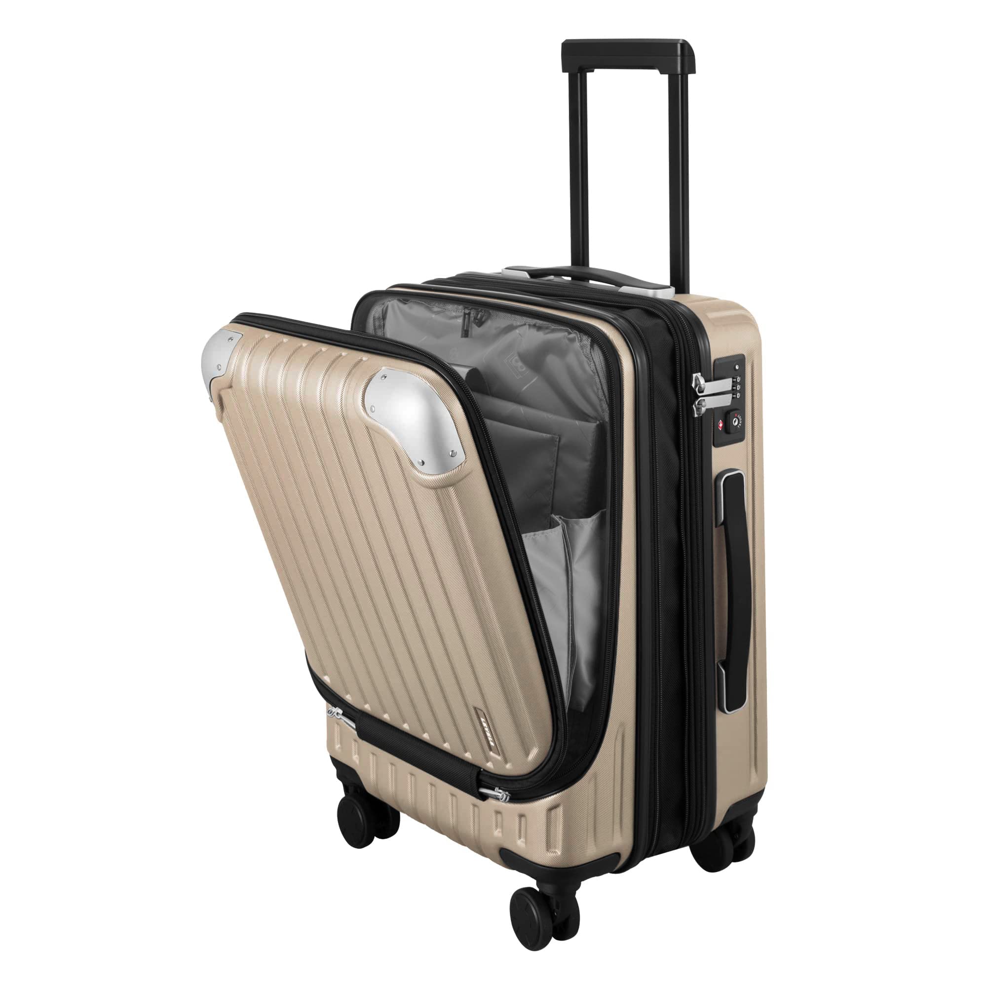 LEVEL8 20-Inch Expandable Hardshell Carry-On Luggage with 4 Spinner Wheels & TSA Locks - ABS+PC Lightweight Suitcase for Travel, Business Trips & Weekend Getaways (Champagne)