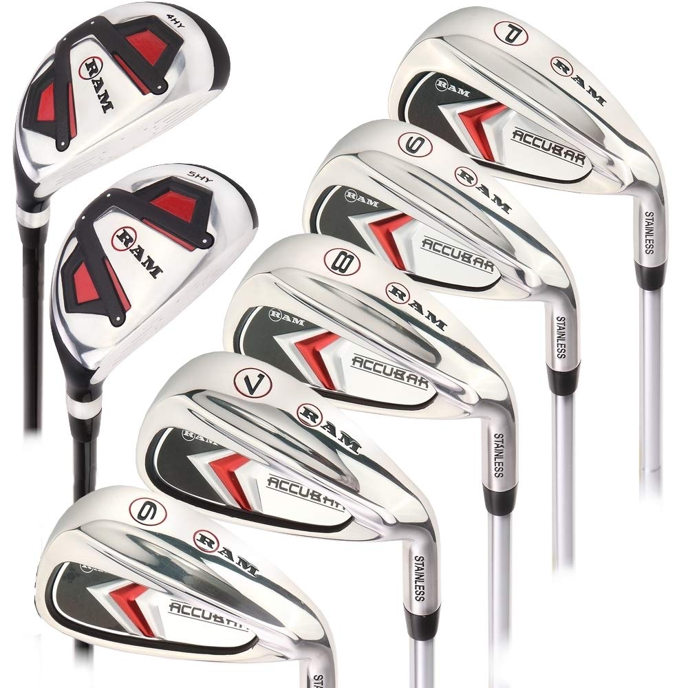 Ram Golf Accubar Men's Right Hand Iron Set 6-7-8-9-PW with 24° & 27° Hybrids | Perfect for Mid-Handicap Golfers on the Course