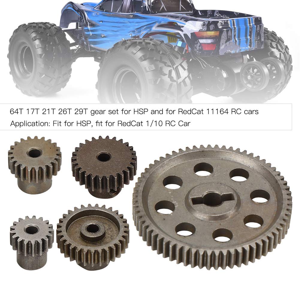 Upgraded Metal Spur Gear 64T 17T 21T 26T 29T Differential Main Gear for HSP & RedCat 1/10 RC Cars - High-Performance Motor Gear Replacement Part for Off-Road Racing and Drifting