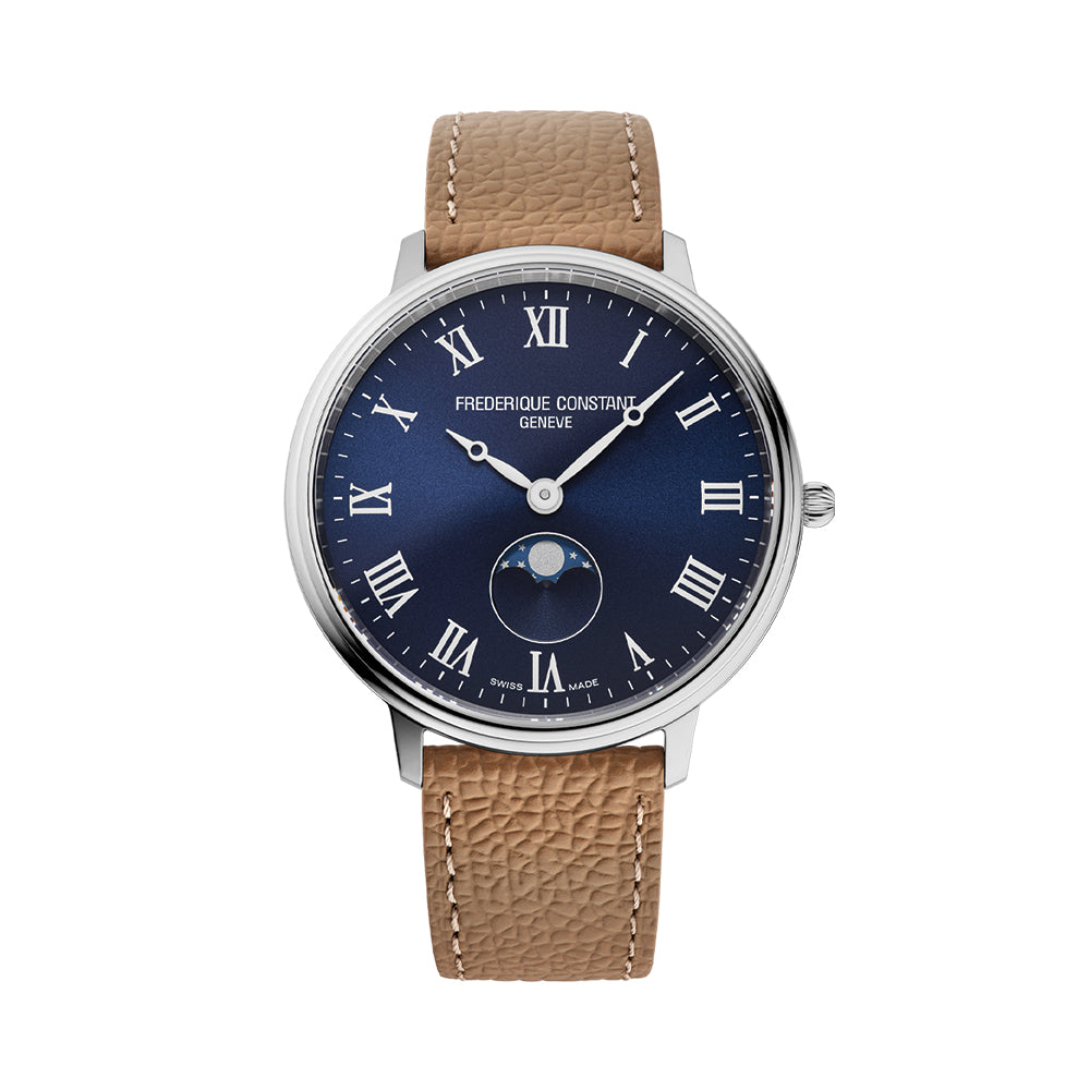 Classic 39mm Blue Moonphase Quartz Watch with Leather Strap - Perfect for Business, Formal Events & Everyday Wear