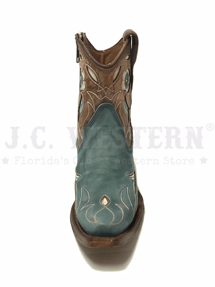 Circle G L5940 Women's Western Ankle Boots with Floral Embroidery & Inlay - Stylish Cowgirl Boots for Country Dancing, Rodeo & Casual Wear (Shedron & Light Blue)
