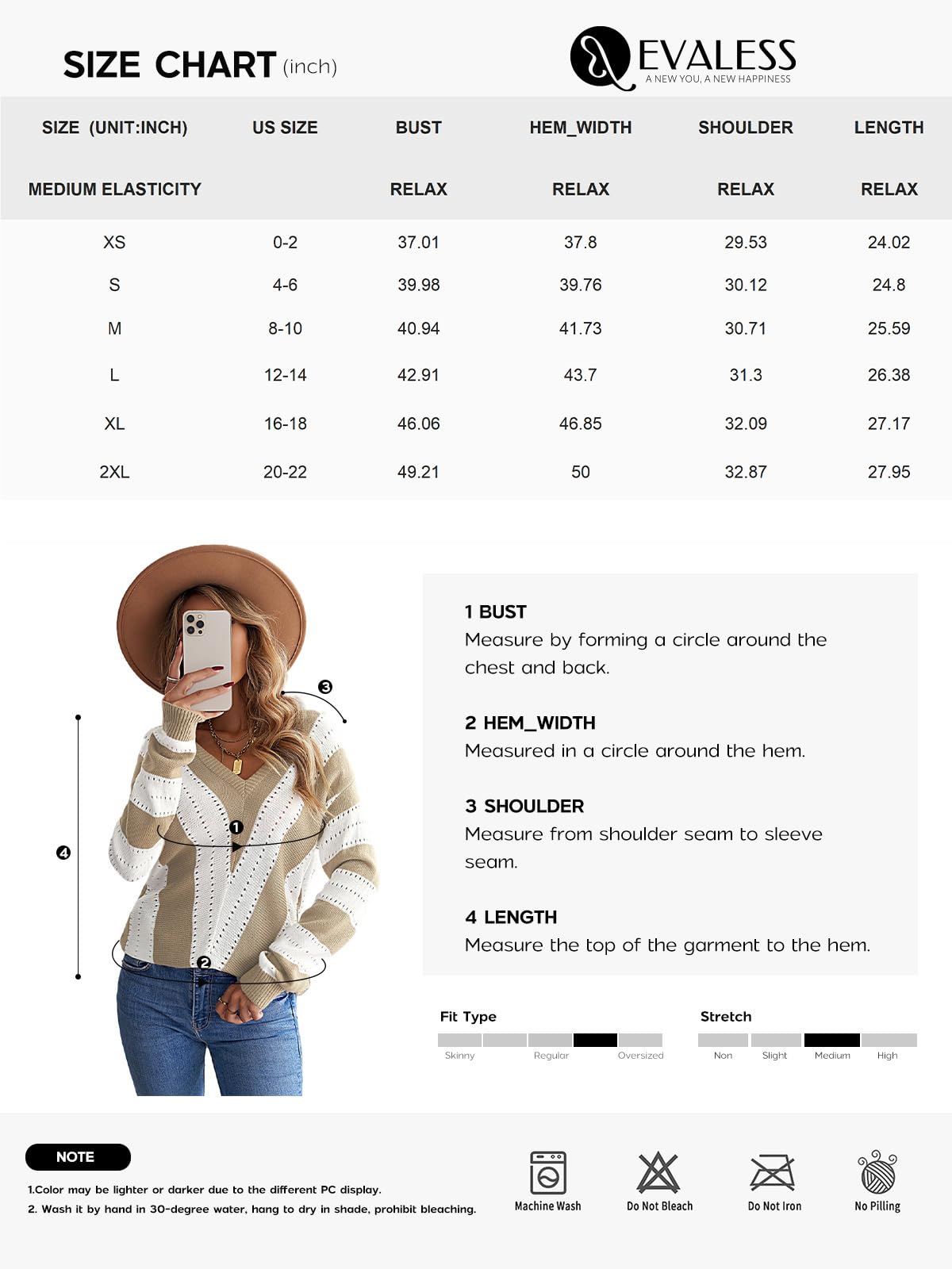 EVALESS Women's Sexy Deep V Neck Striped Knit Pullover Sweater - Casual Long Sleeve Tops for Date Night, Office Wear & Fall Fashion