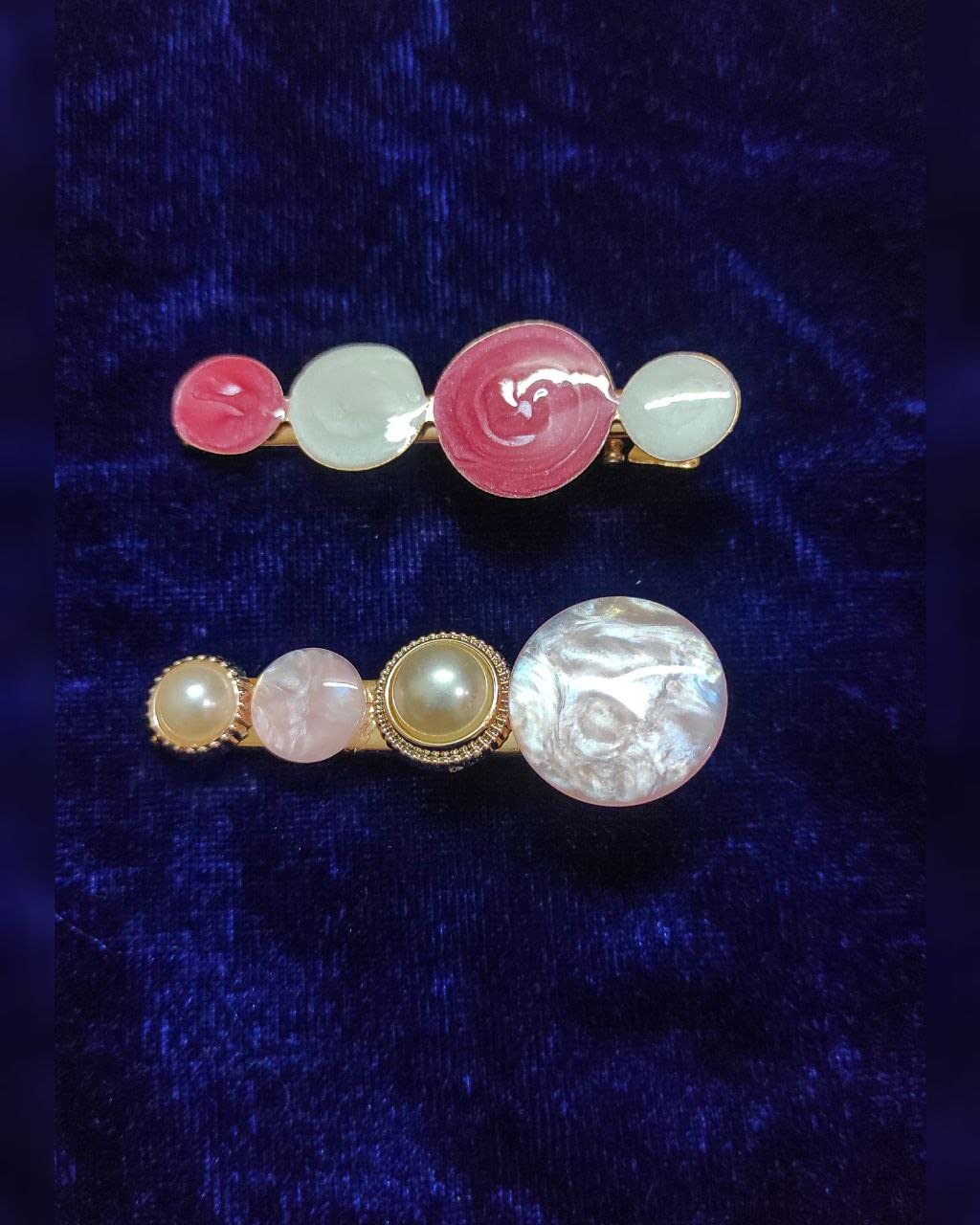 2 Pcs Korean Style Pearl Barrettes Hair Clip Set - Elegant Marble Alligator Bobby Pins & Duck-Billed Hair Accessories for Women | Perfect for Weddings, Parties & Daily Styling (Geometric Design)