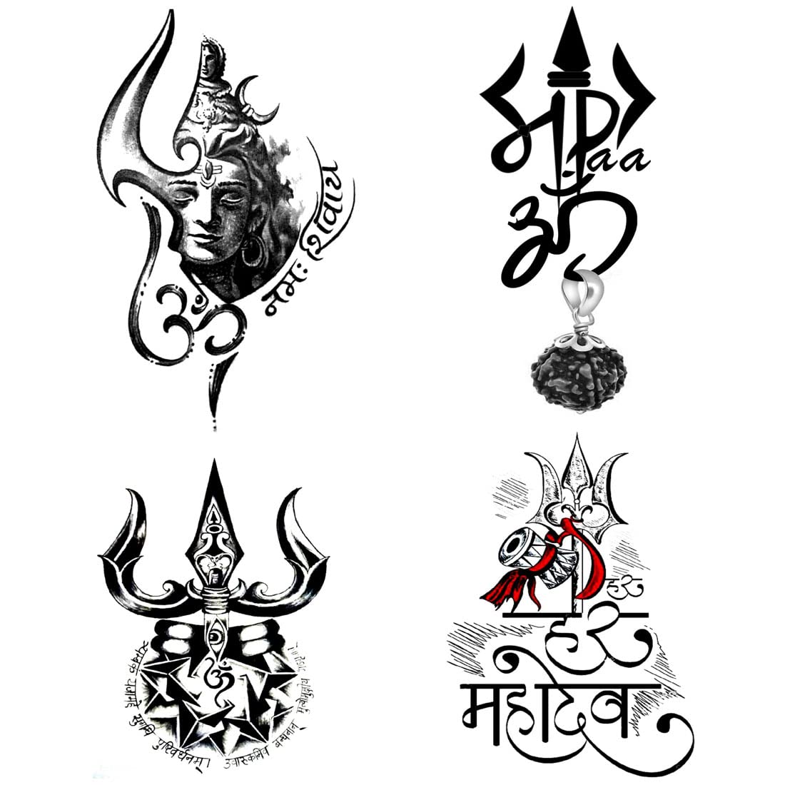 Pack of 4 Temporary Tattoo Stickers - God Shiva Trishul with Maa Paa Designs for Men & Women (2x4 Inch) | Waterproof Fake Body Art for Festivals, Parties & Spiritual Events