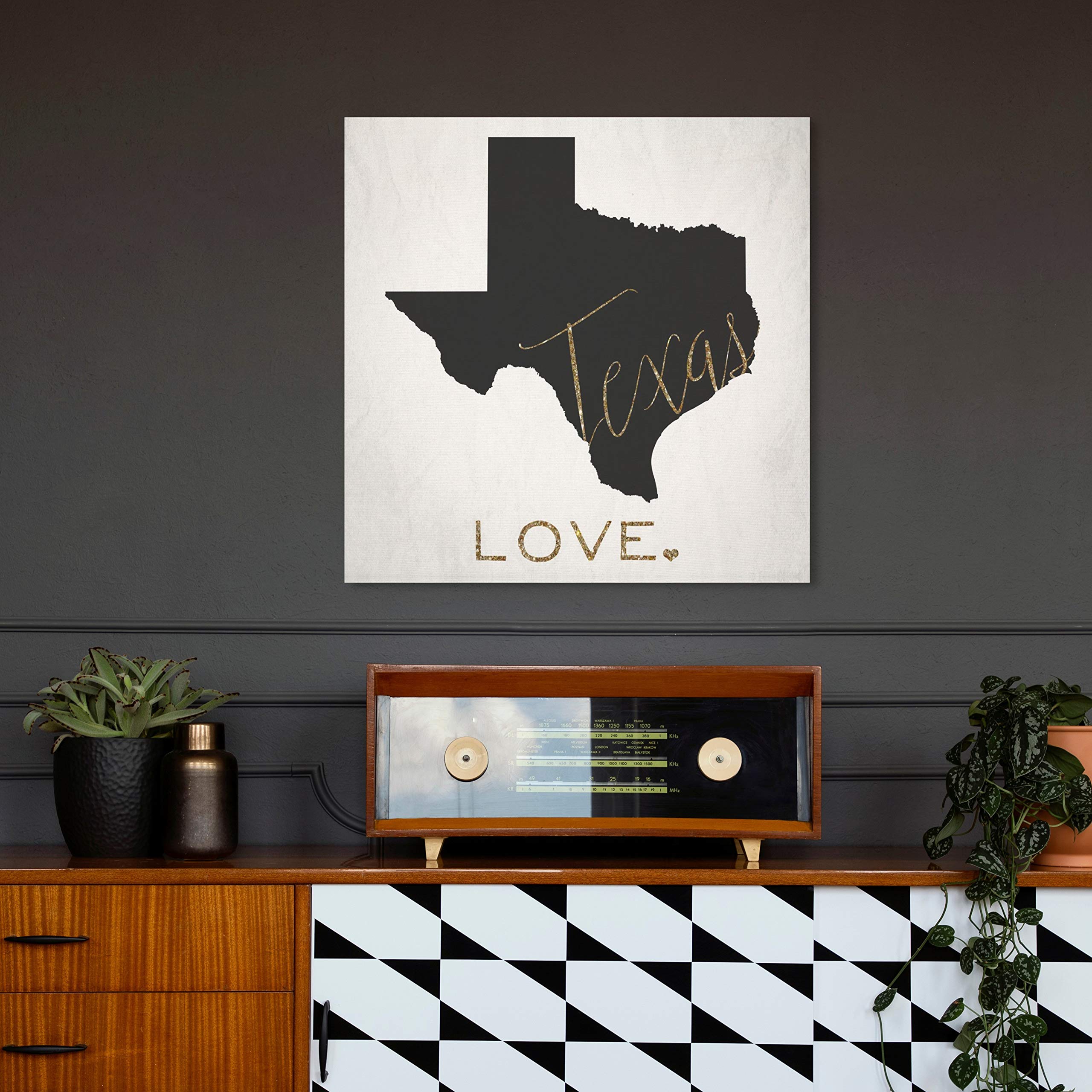 Texas Love Map Wall Art Canvas Print - 20x20 Inches Black & Gold Home Decor by Oliver Gal Artist Co. | Perfect for Living Room, Bedroom & Office Wall Decoration