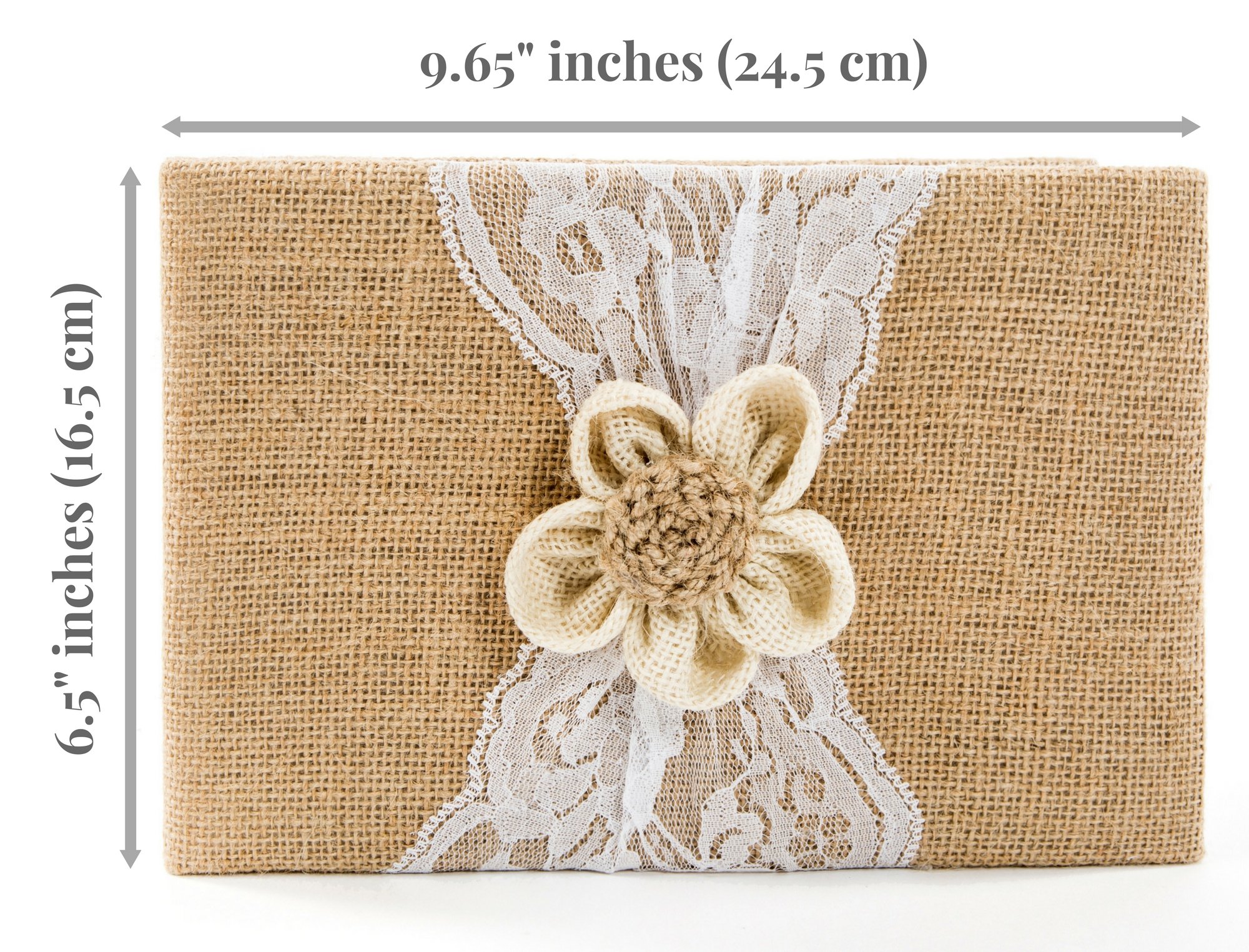 Rustic Wedding Guest Book with Burlap & Lace Cover - Includes Burlap Pen Holder & Silver Pen - 120 Lined Pages for Guest Messages - Elegant Gift Box (Petal Flower Design) - Perfect for Weddings, Anniversaries & Special Events