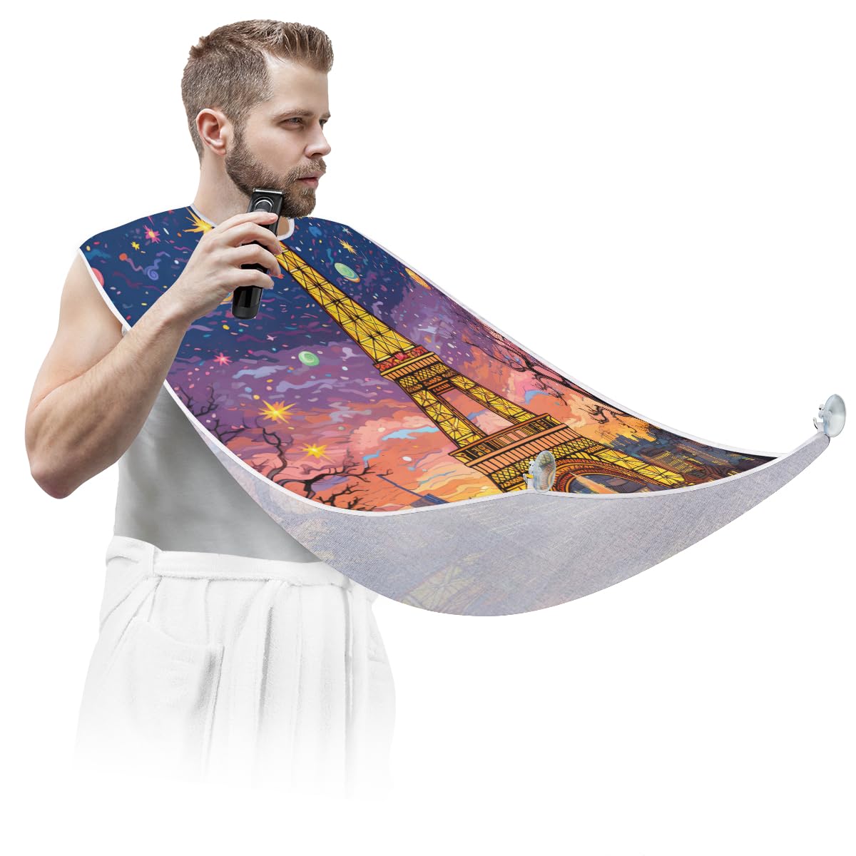 Men's Eiffel Tower Starry Sky Shaving Bib - Waterproof Beard & Hair Dye Apron for Barbers, Stylists & DIY Grooming - Perfect for Salon, Home Use & Gifts