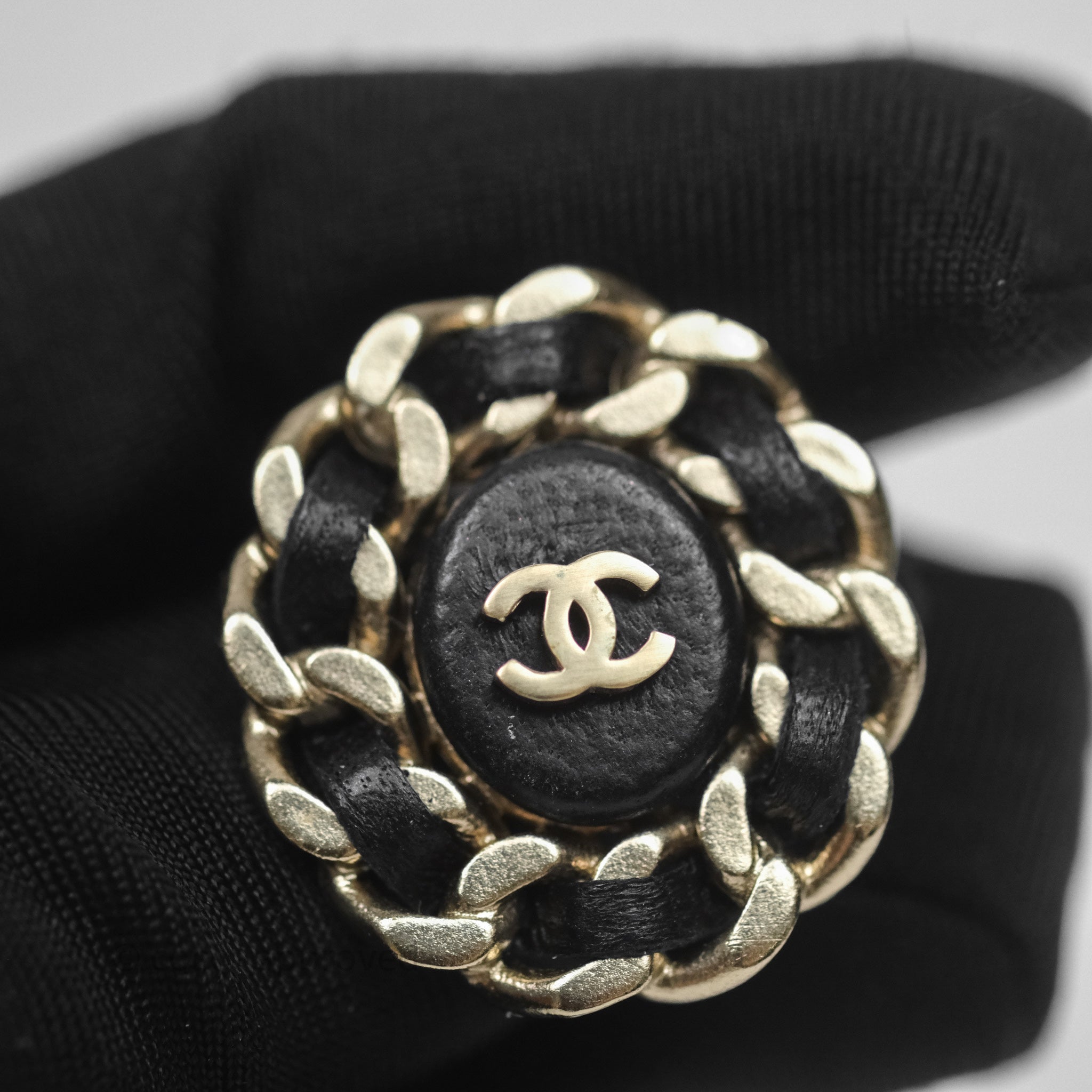 Chanel CC Black Leather Chain Round Earrings - Aged Gold Tone 16B - Luxury Fashion Jewelry for Women, Perfect for Parties, Weddings & Special Occasions