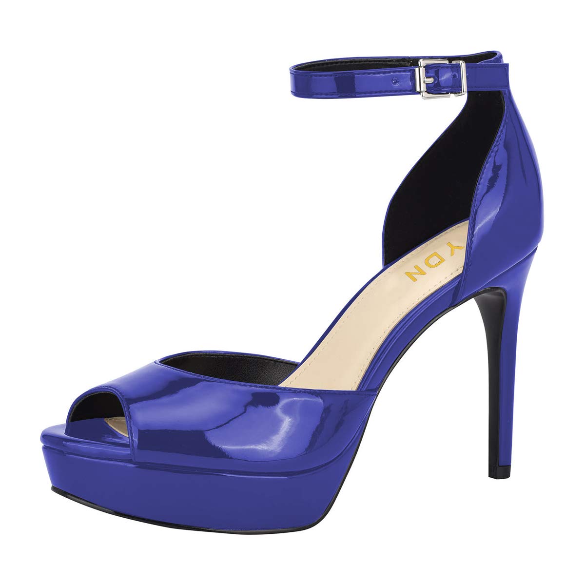 YDN Women's Peep Toe High Heel Platform Pumps - 4 Inch Stiletto Heels with Ankle Straps, Glossy Patent Leather Club Shoes for Night Out, Party, Wedding & Special Occasions