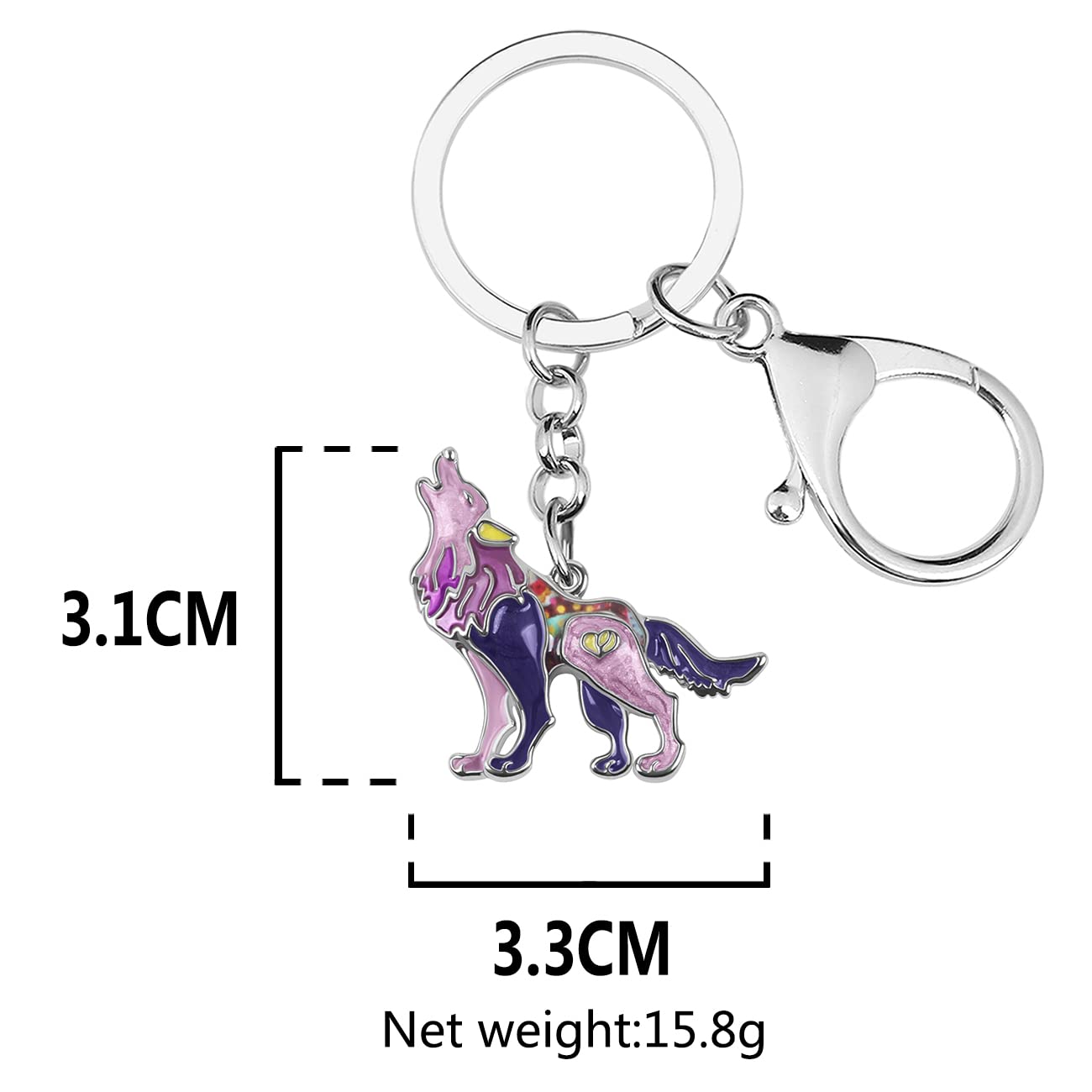 NEWEI Enamel Howling Wolf Keychain - Cute Animal Key Rings for Women & Girls - Unique Bag & Purse Charm Gift for Outdoor Camping & Hiking Lovers