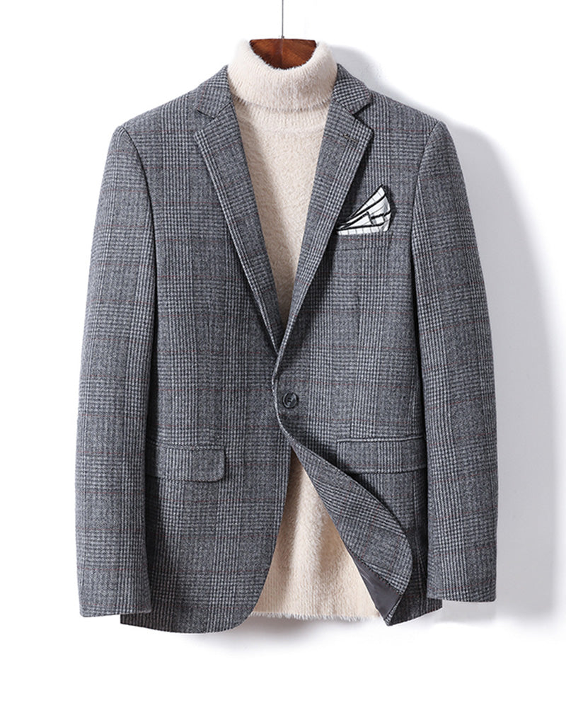 Men's Houndtooth Gray Regular Fit Tweed Wool Blazer - Classic Sports Coat & Suit Jacket for Business, Wedding & Formal Occasions | Plus Size CB10114