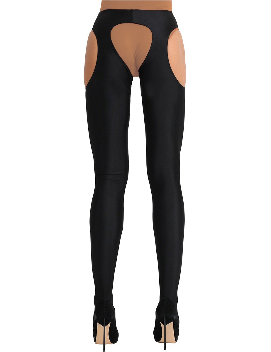 iEFiEL Women's Open Crotch Sheer Thigh High Stockings with Garter Belt - Stretchy Bodystockings for Lingerie, Role Play & Sensual Outfits