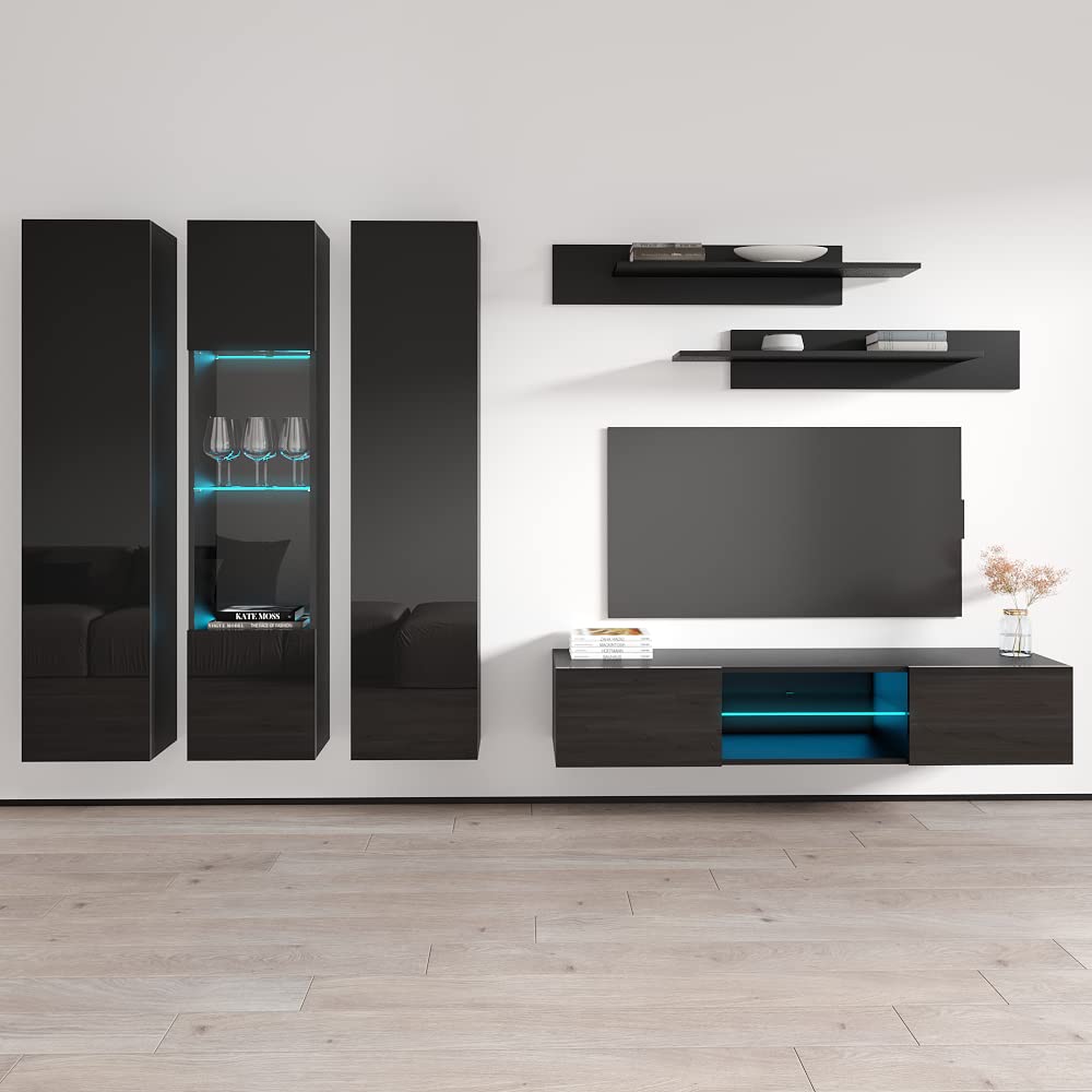Modern Floating TV Stand with Storage & LED Lights - Wall-Mounted Entertainment Center Console for 33