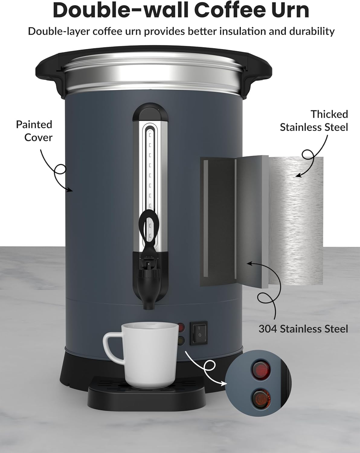 **TrailBlaze 120 Cups (18L/4.8 Gallon) Commercial Coffee Urn - Electric Double Wall Insulated Coffee Dispenser for Large Capacity Hot Coffee & Water - Perfect for Meetings, Weddings, Catering & Parties**